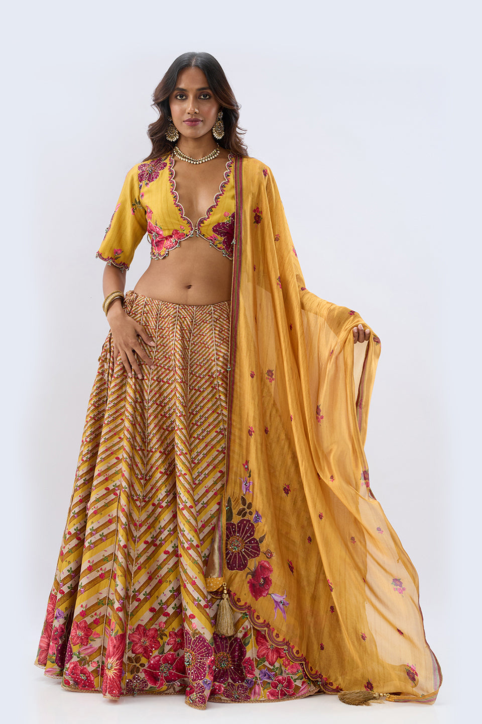 Blossom Yellow Striped Lehenga Set