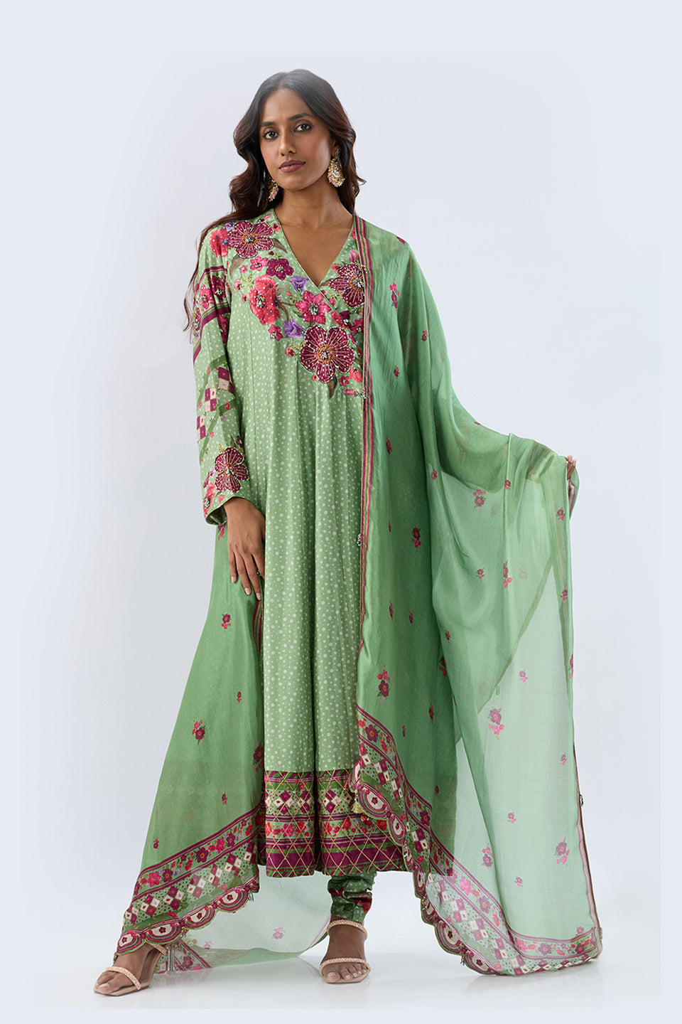Blossom Green Angrakha Set