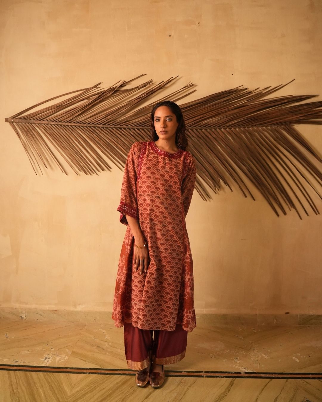 HAND EMBROIDERED AJRAKH KURTA WITH PANTS