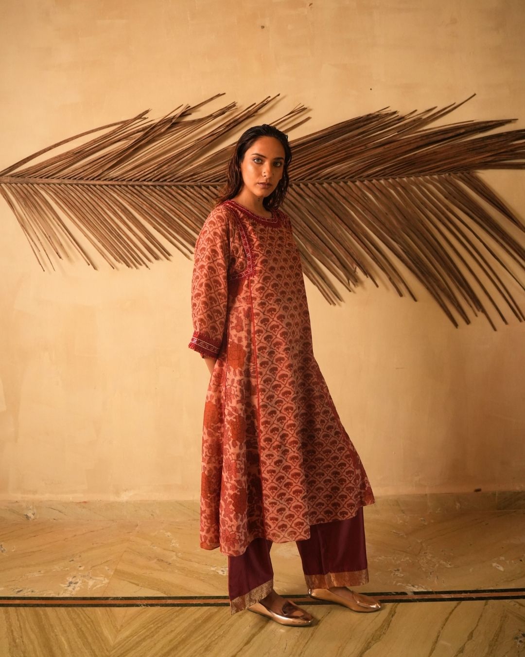 HAND EMBROIDERED AJRAKH KURTA WITH PANTS