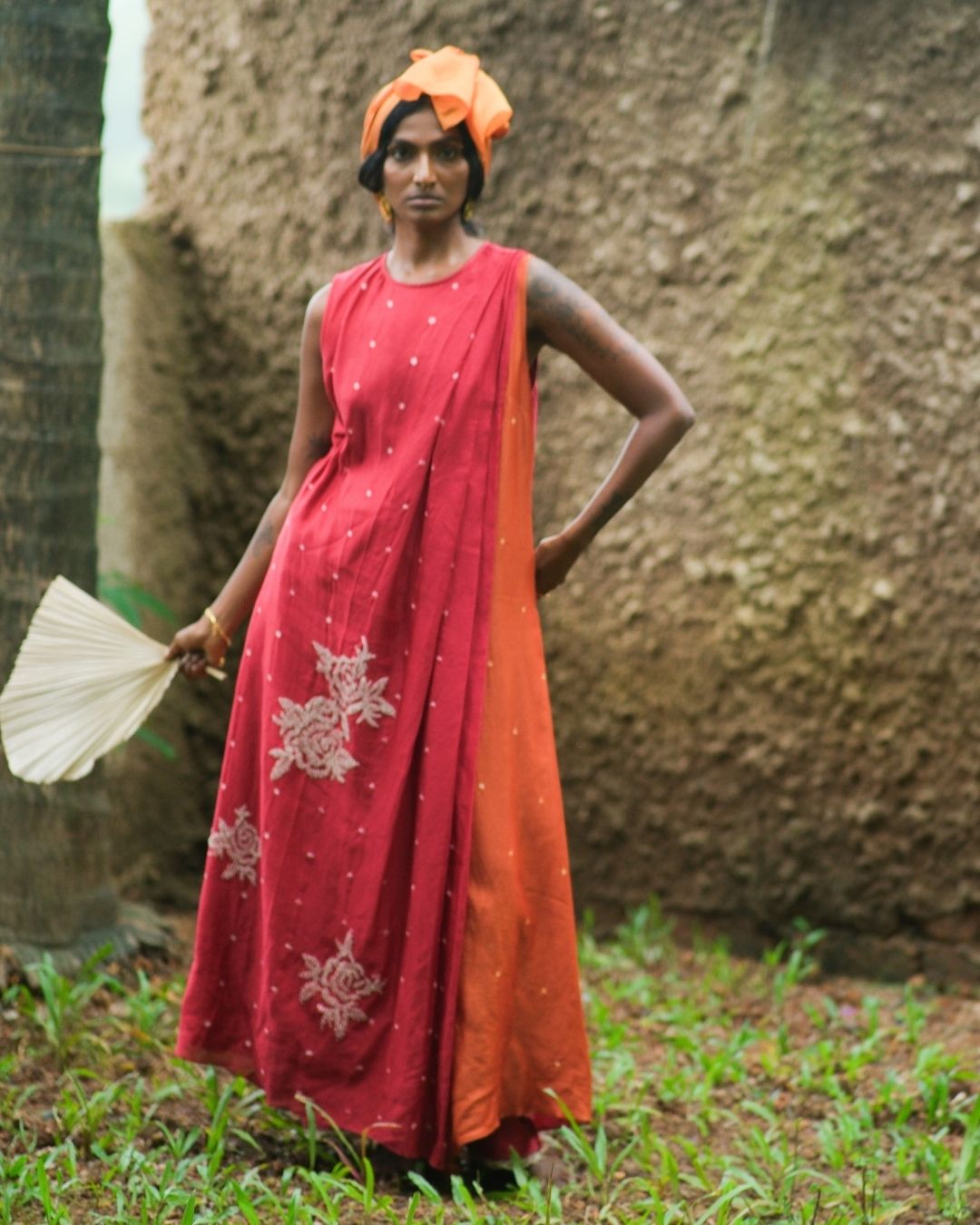 HAND EMBROIDERED BANDHANI DRAPED DRESS