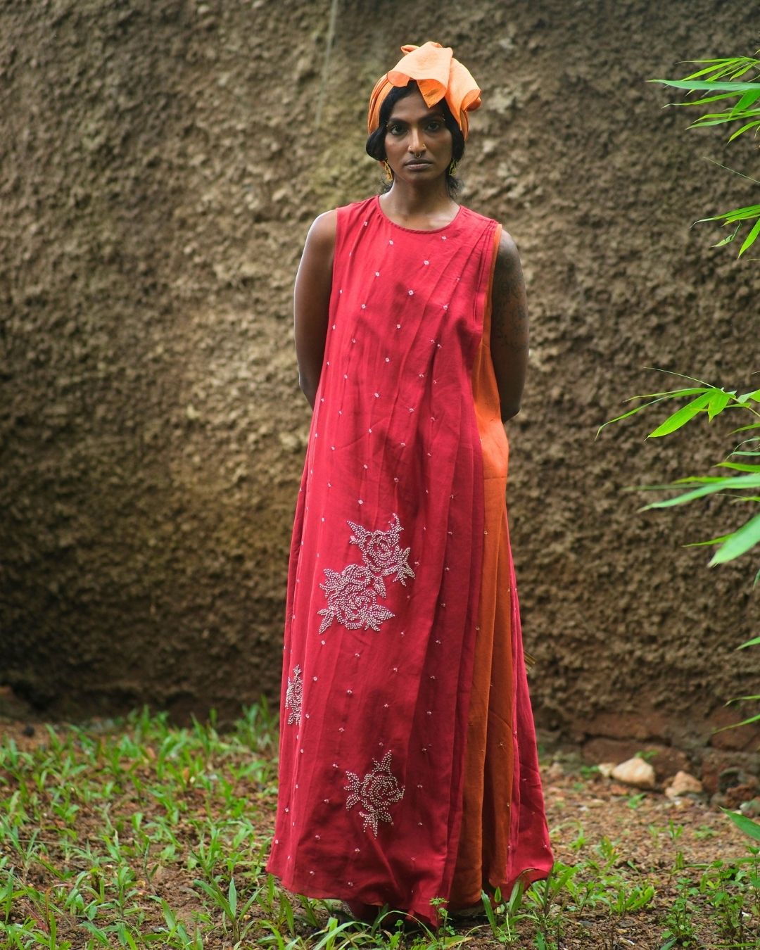 HAND EMBROIDERED BANDHANI DRAPED DRESS