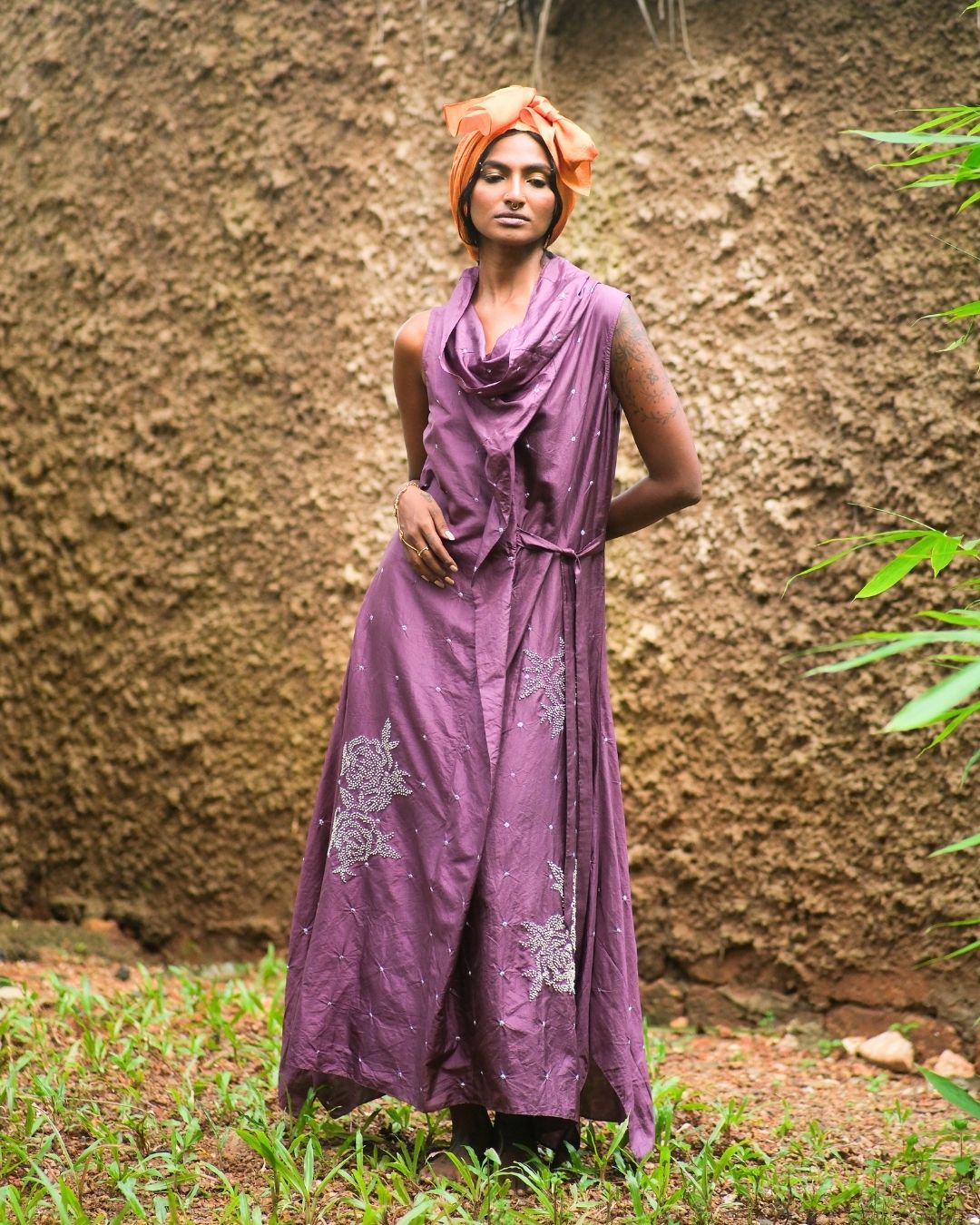 HAND EMBROIDERED COWL DRESS