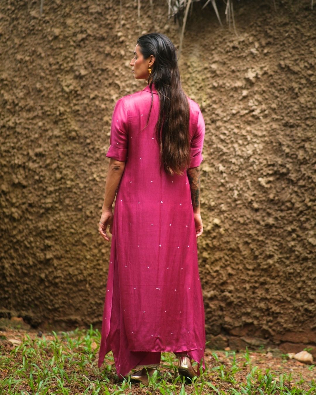 SATIN BANDHANI HAND EMBROIDERED KURTA