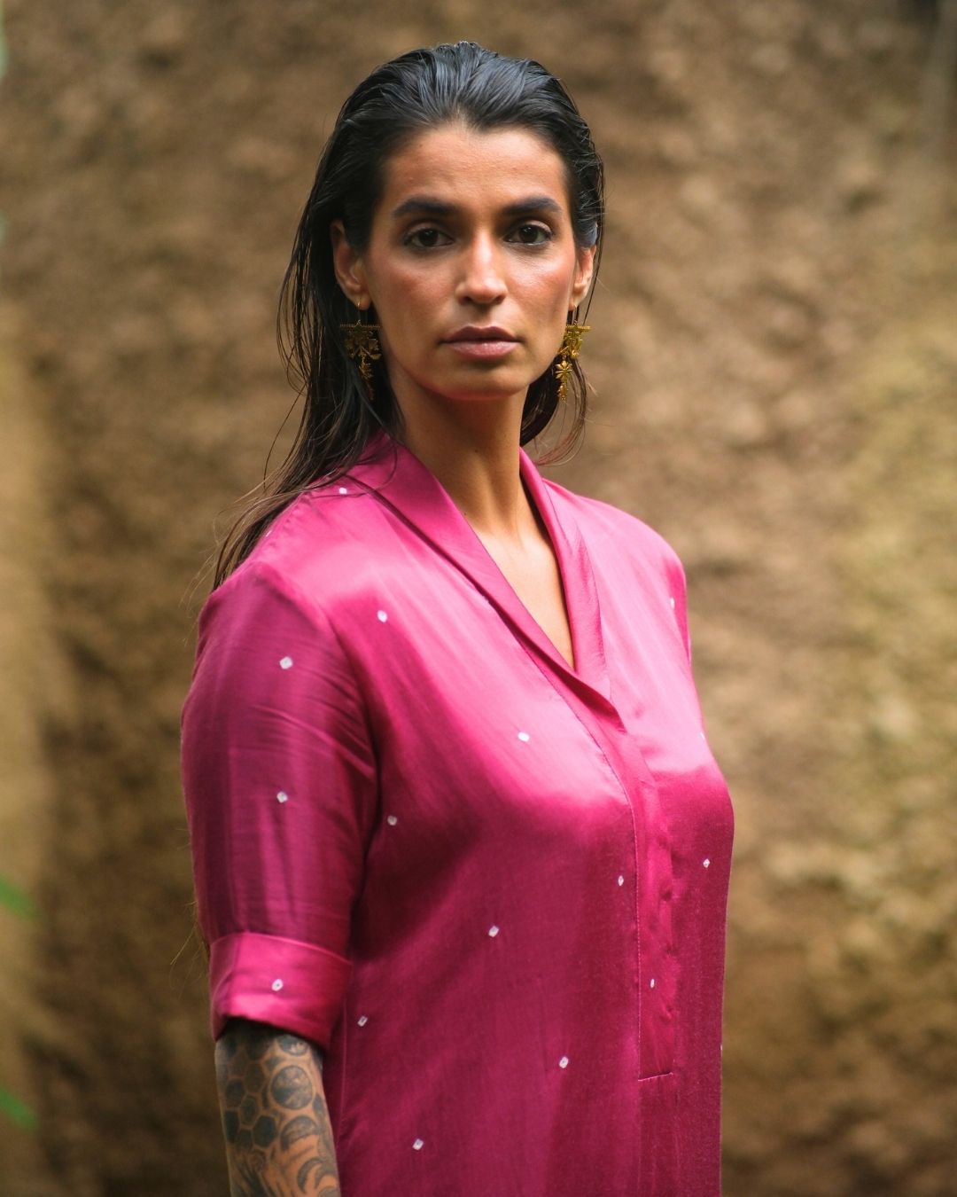 SATIN BANDHANI HAND EMBROIDERED KURTA