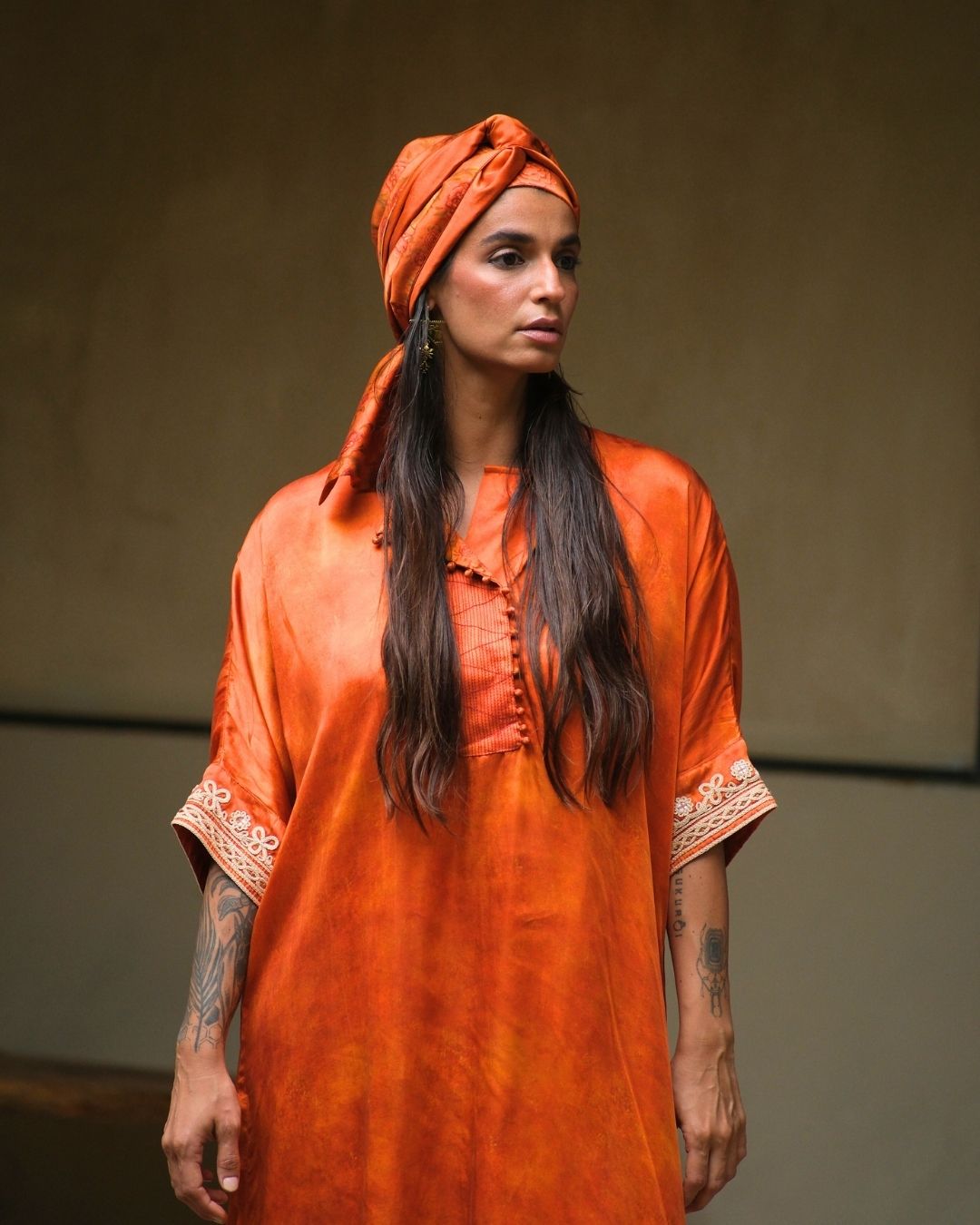 SOFT TEXTURED HAND EMBROIDERED PRINTED KURTA