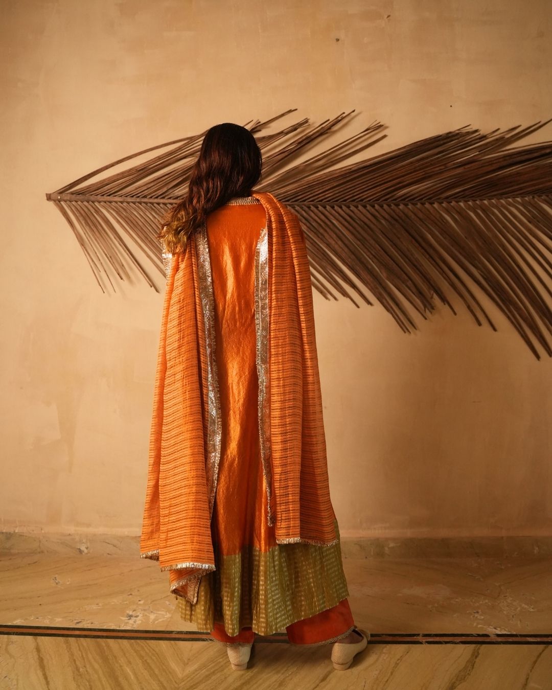 PINTUCK NECK YOKE WITH HAND EMBROIDERED KURTA AND PANTS