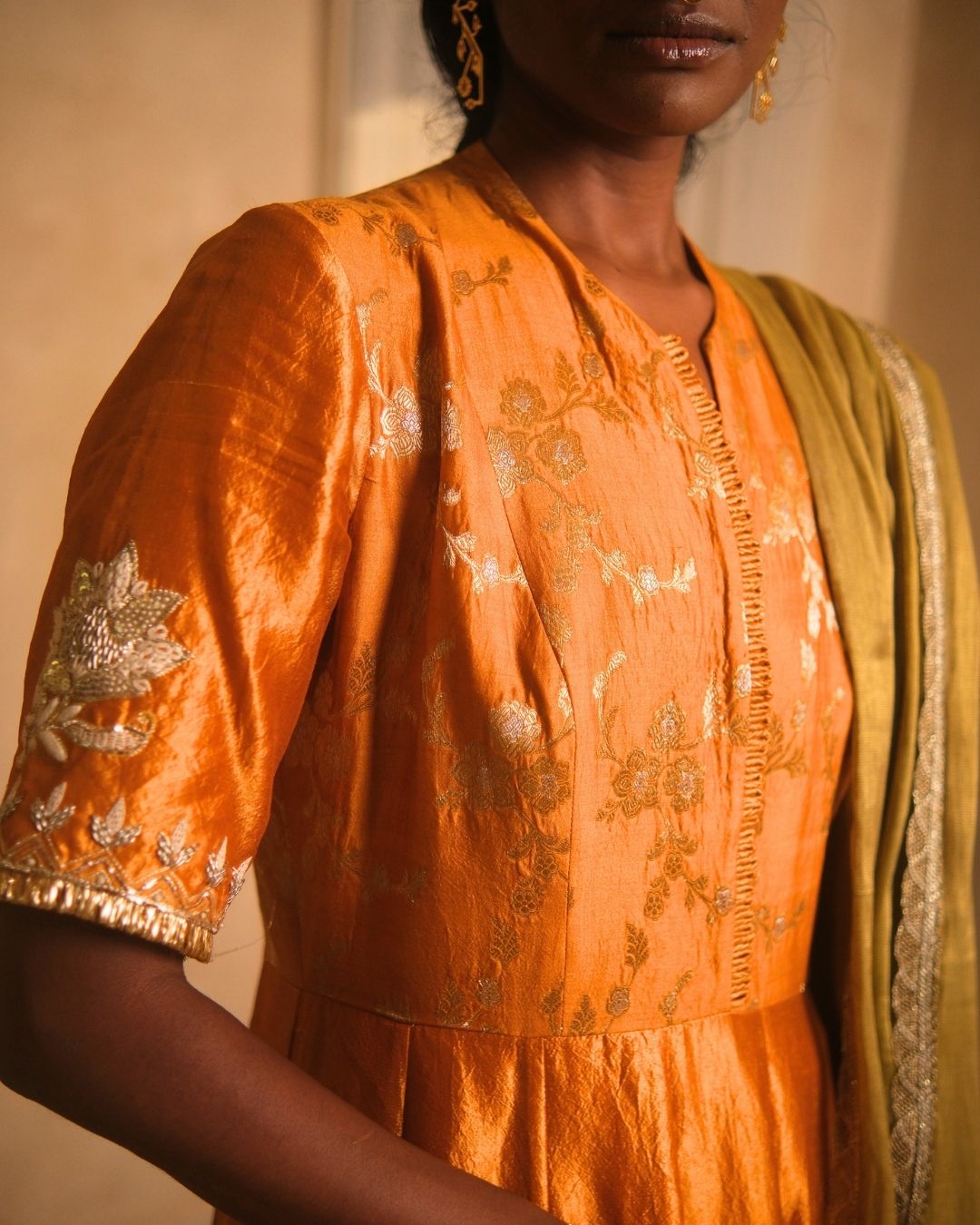 HAND EMBROIRDERED FLORAL BROCADE KURTA