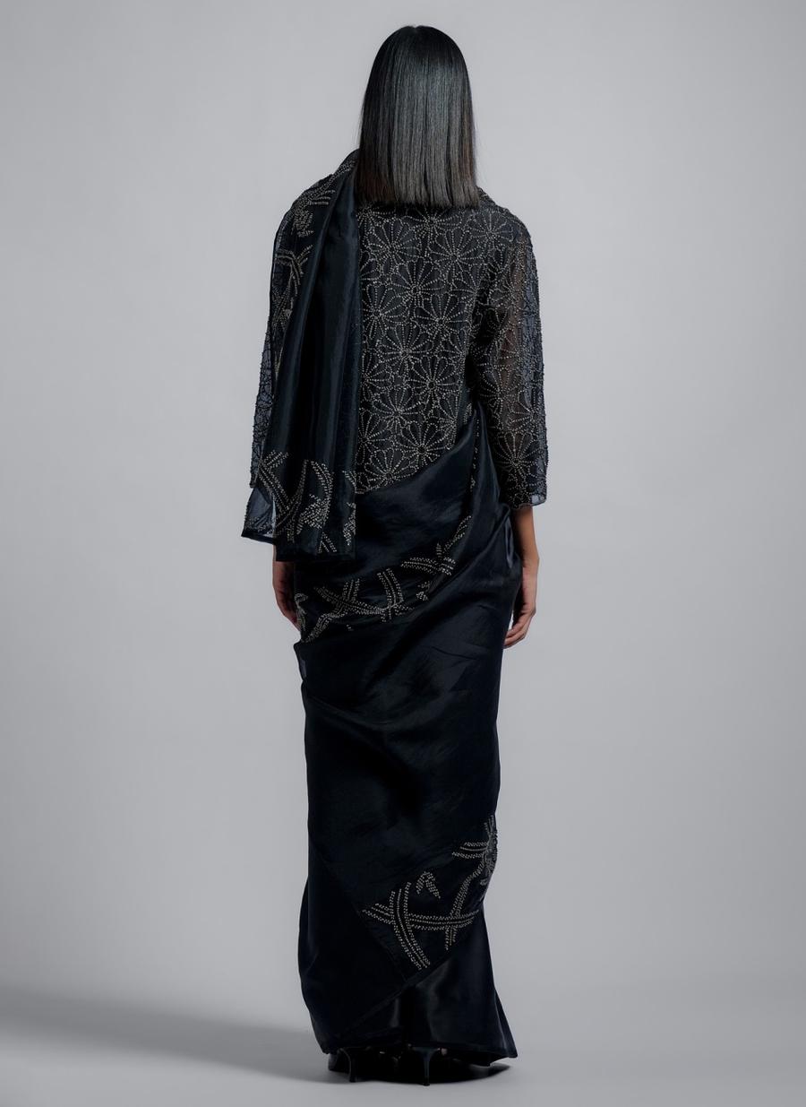 Black SLV Silk Organza & Silk Satin Sari