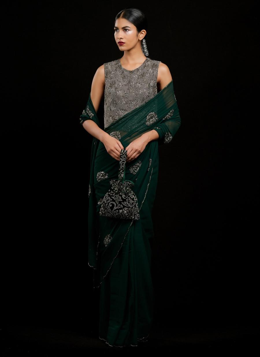 Emerald SLV Silk Georgette Sari
