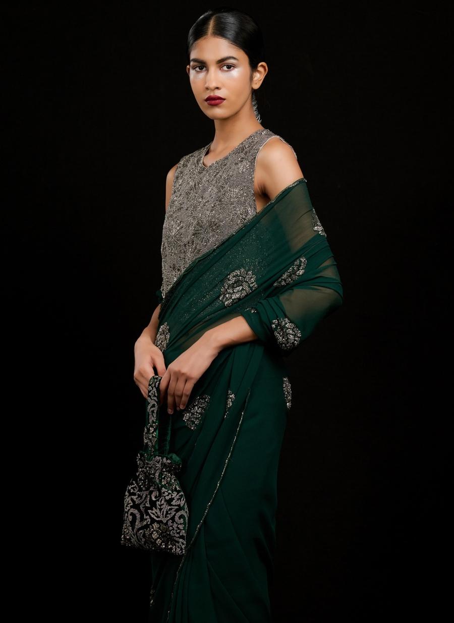 Emerald SLV Silk Georgette Sari