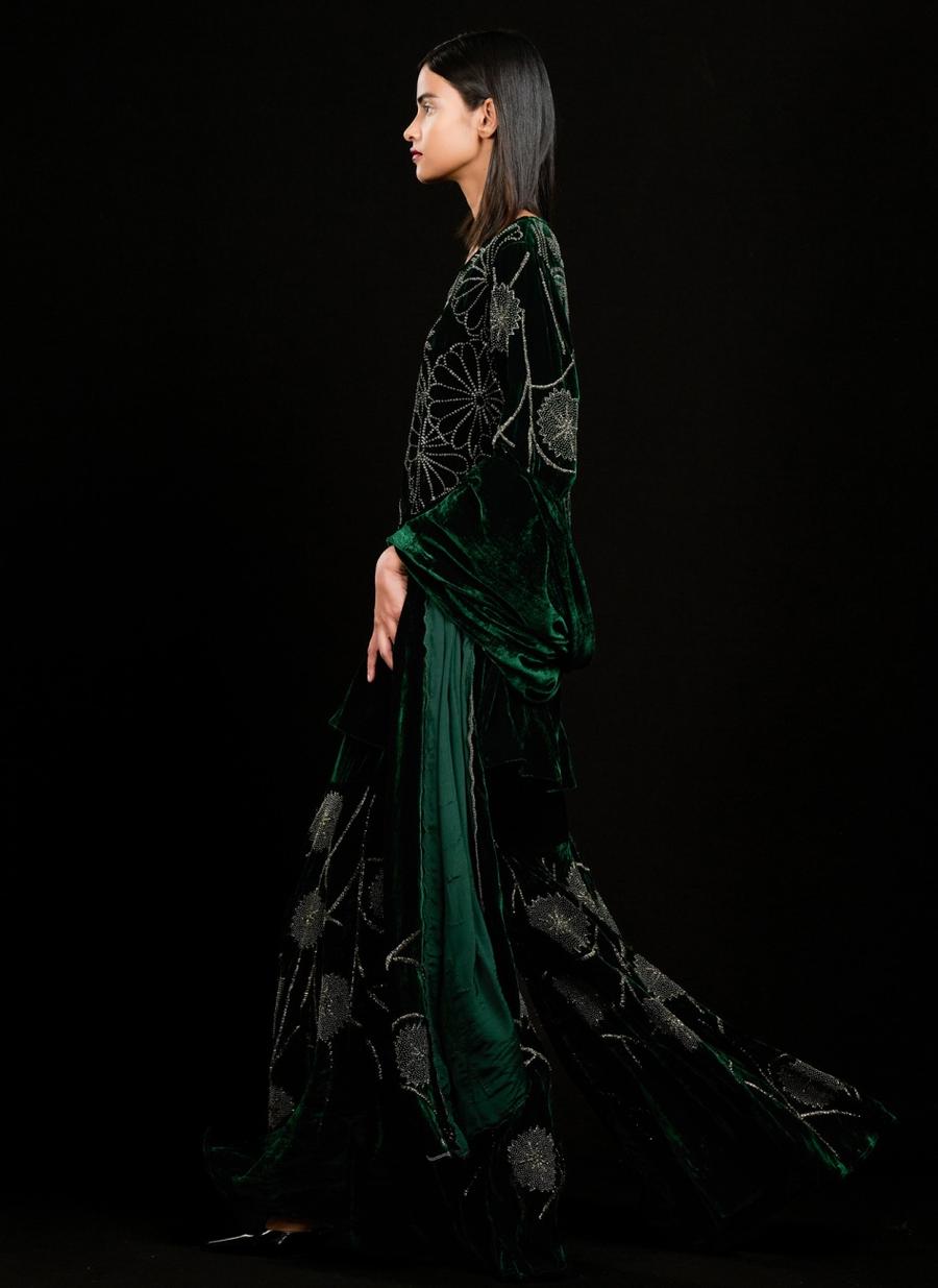 Emerald Multi Silk Organza Sharara