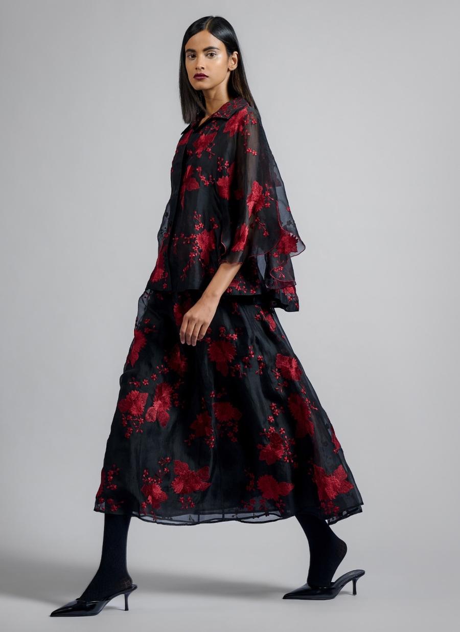 Black Ruby Silk Organza Skirt
