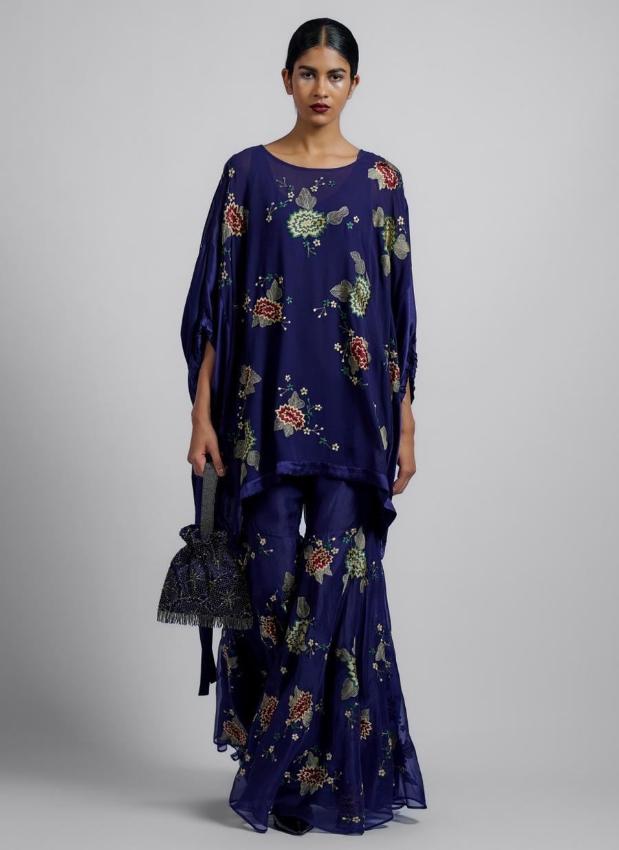 Purple Multi Silk Organza Sharara