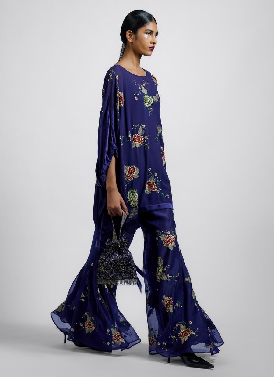 Purple Multi Silk Organza Sharara