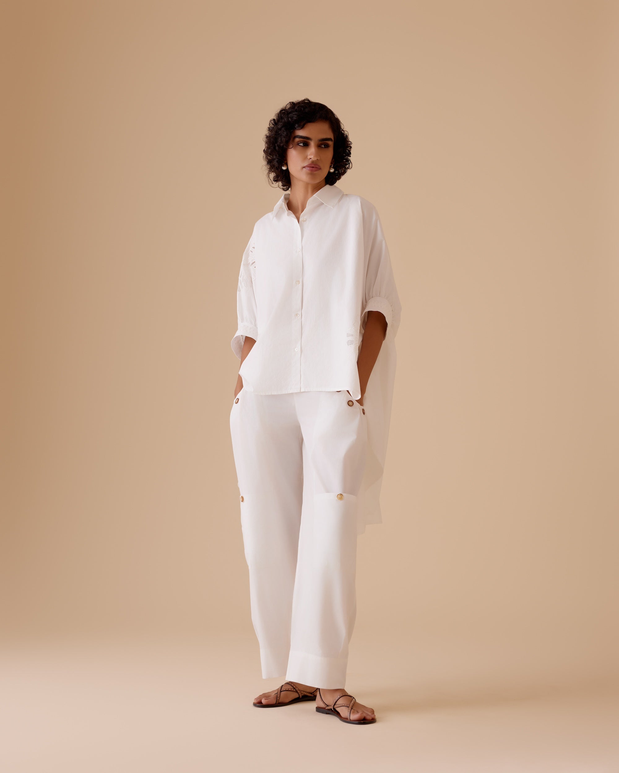 Manya white cotton poplin kaftan shirt
