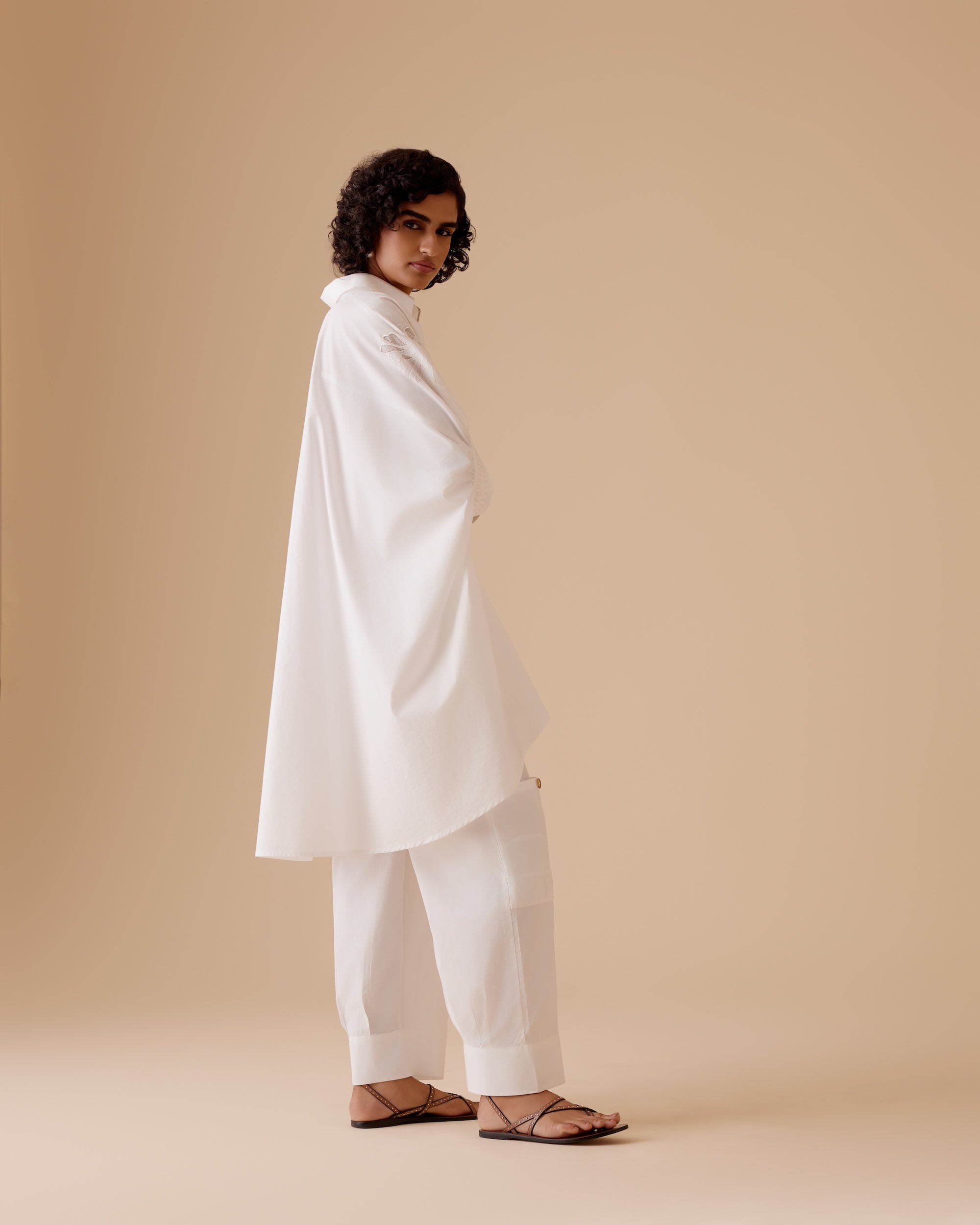 Manya white cotton poplin kaftan shirt