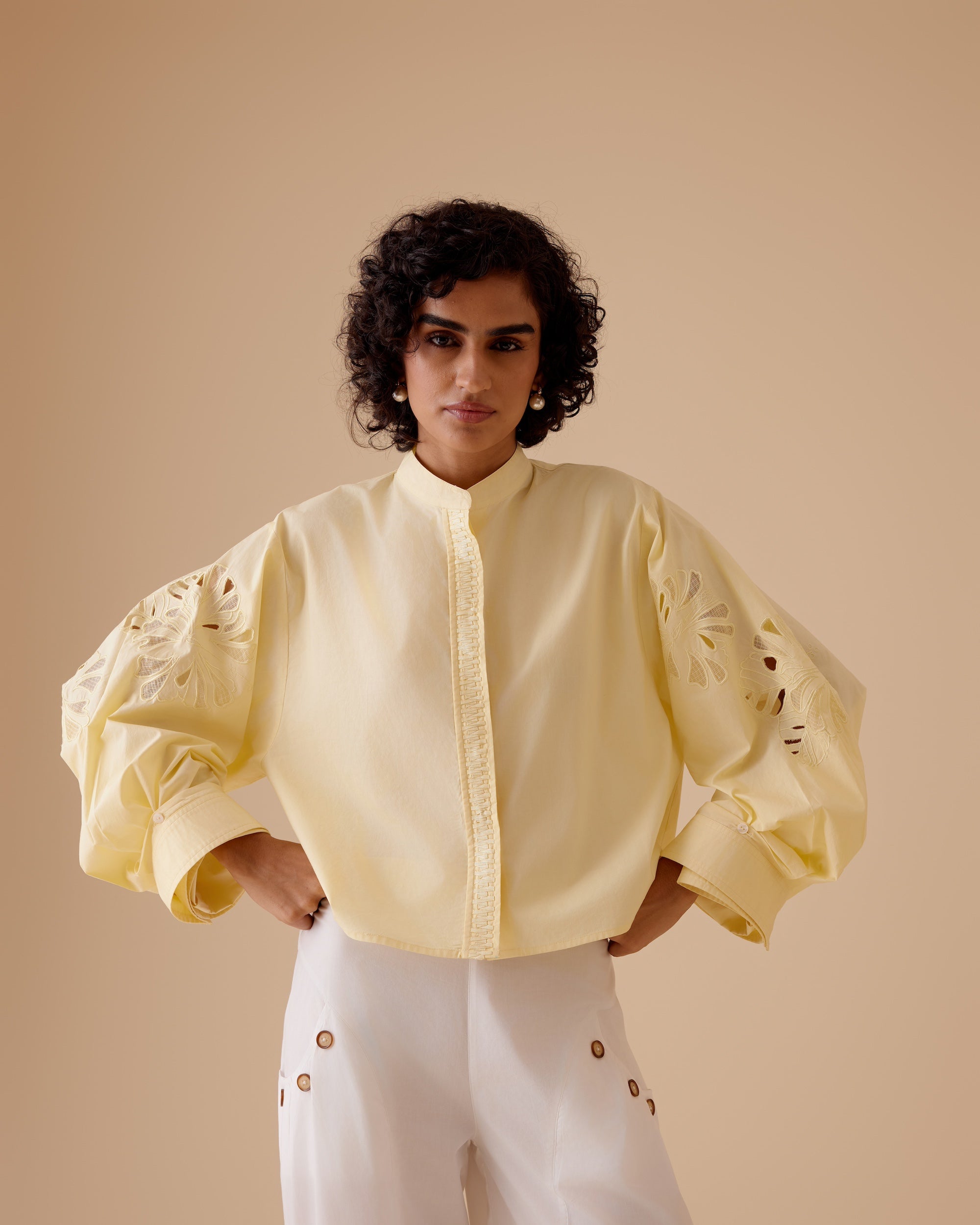 Ann yellow cotton poplin shirt
