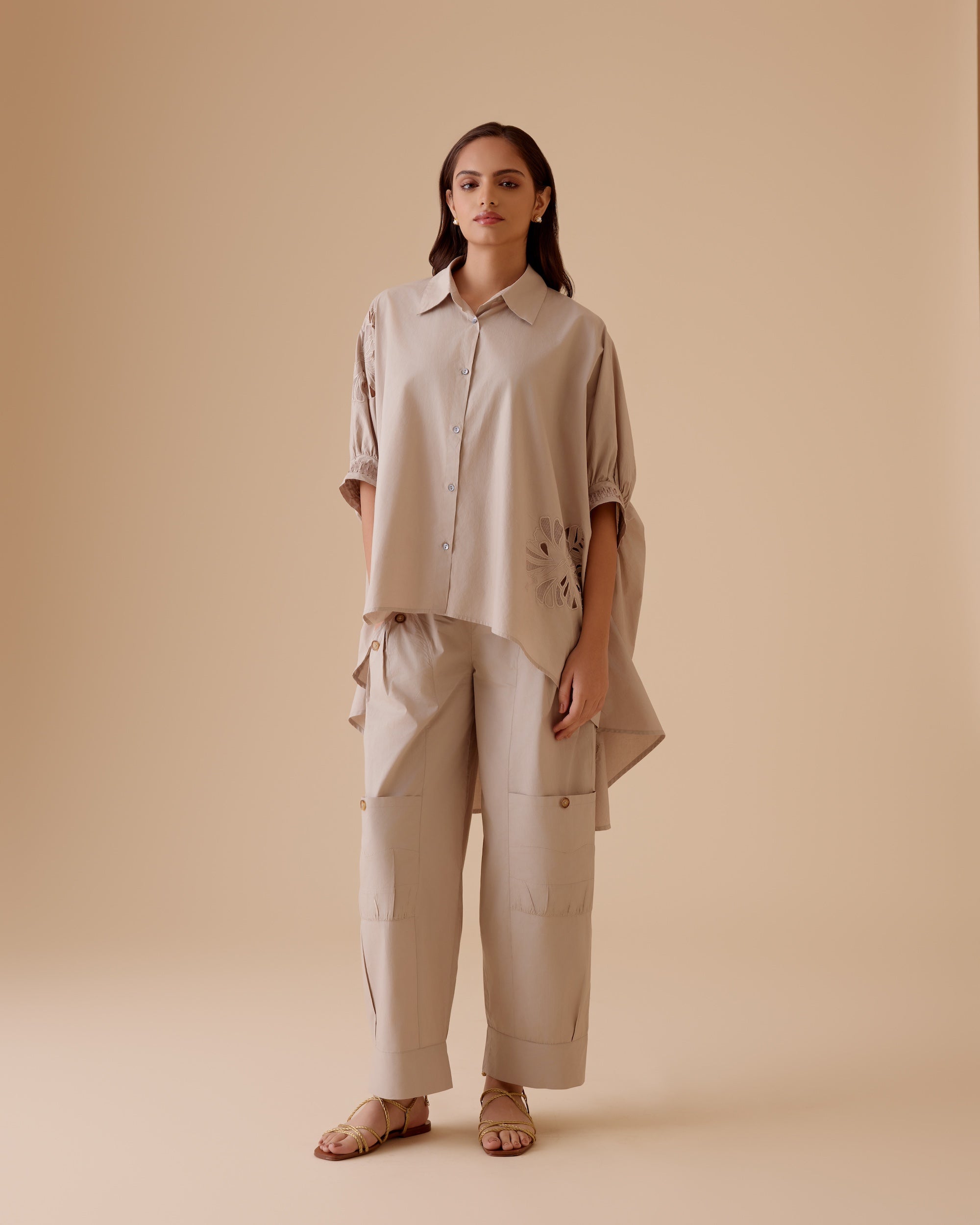 Manya sand cotton poplin kaftan shirt