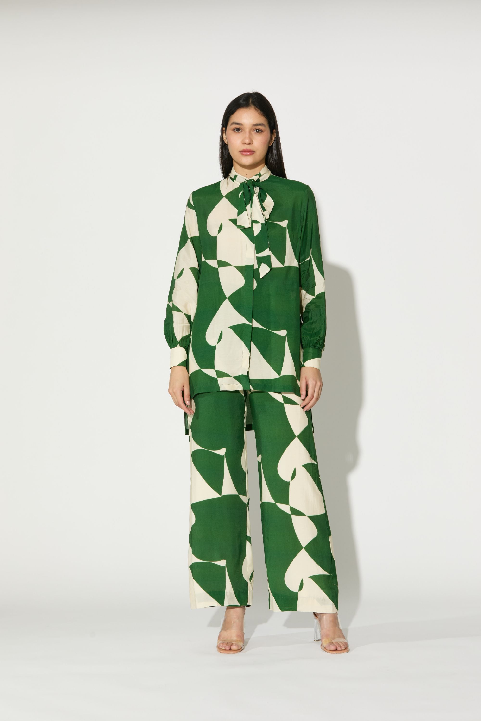 Green And White Abstract Pants