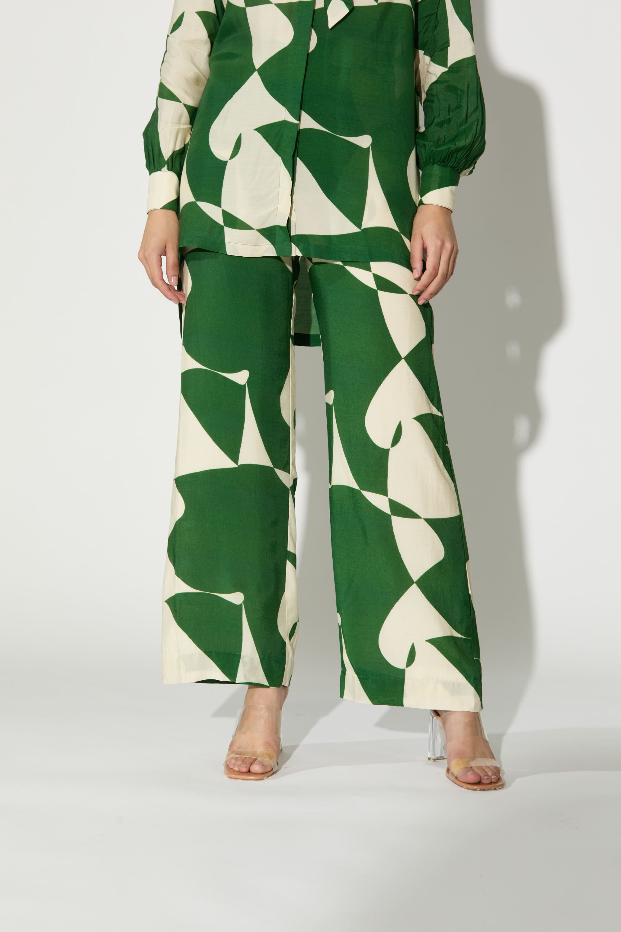 Green And White Abstract Bow Tie Shirt