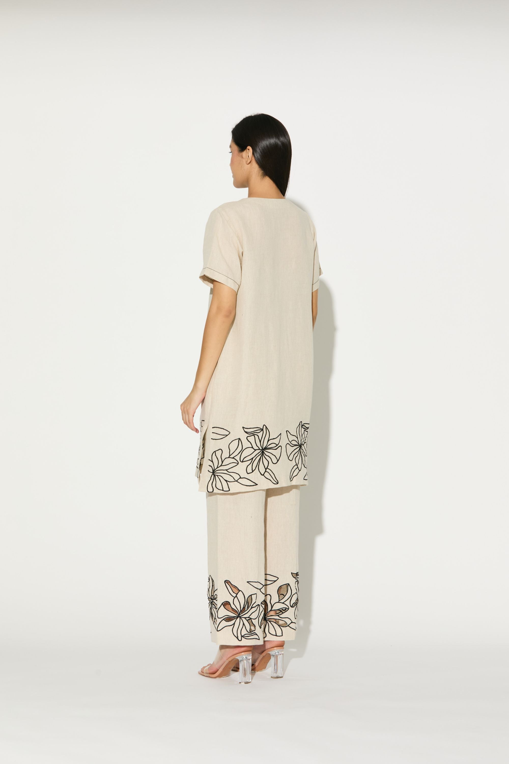 Cream Embroidered Pants