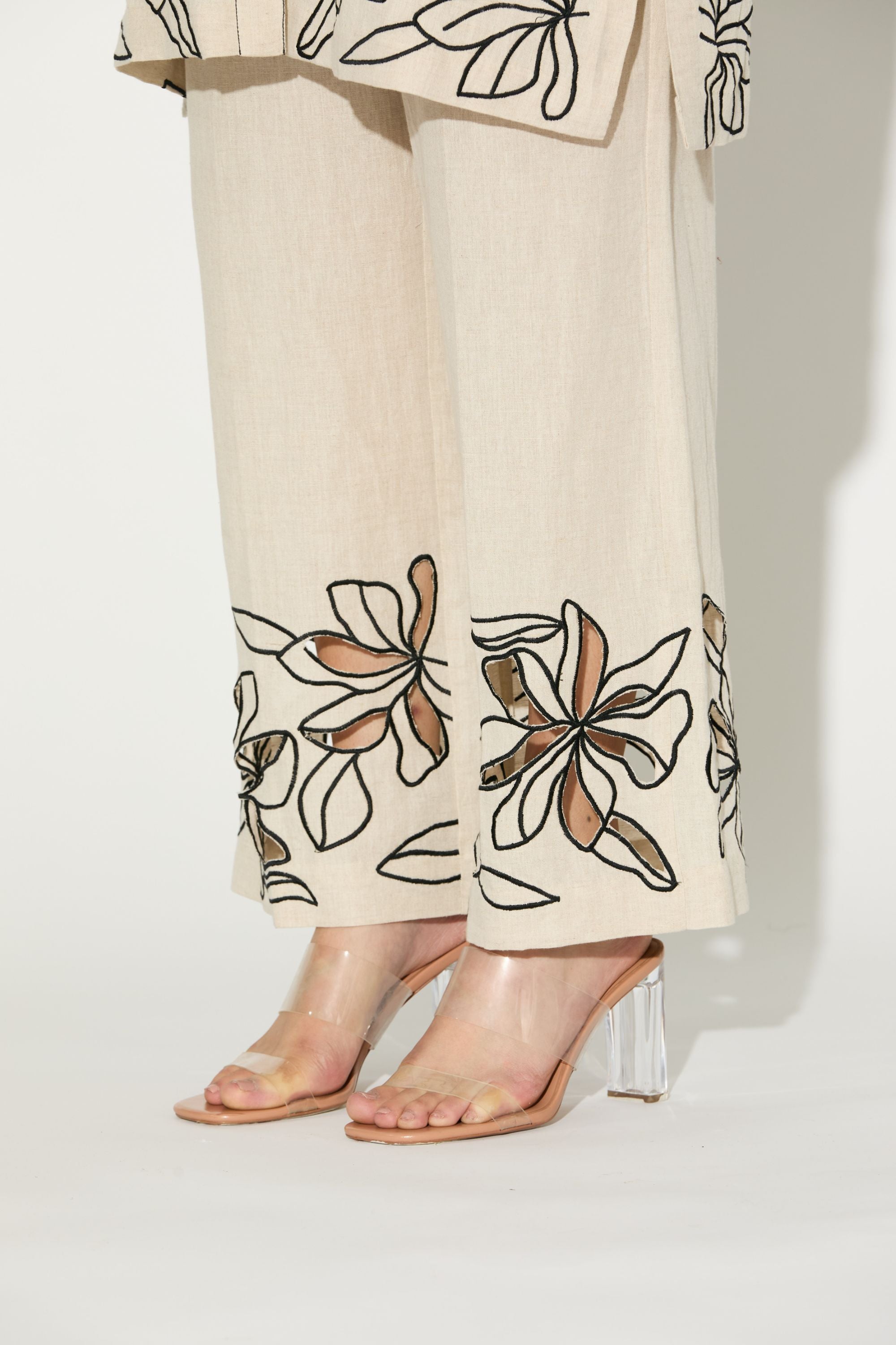 Cream Embroidered Pants