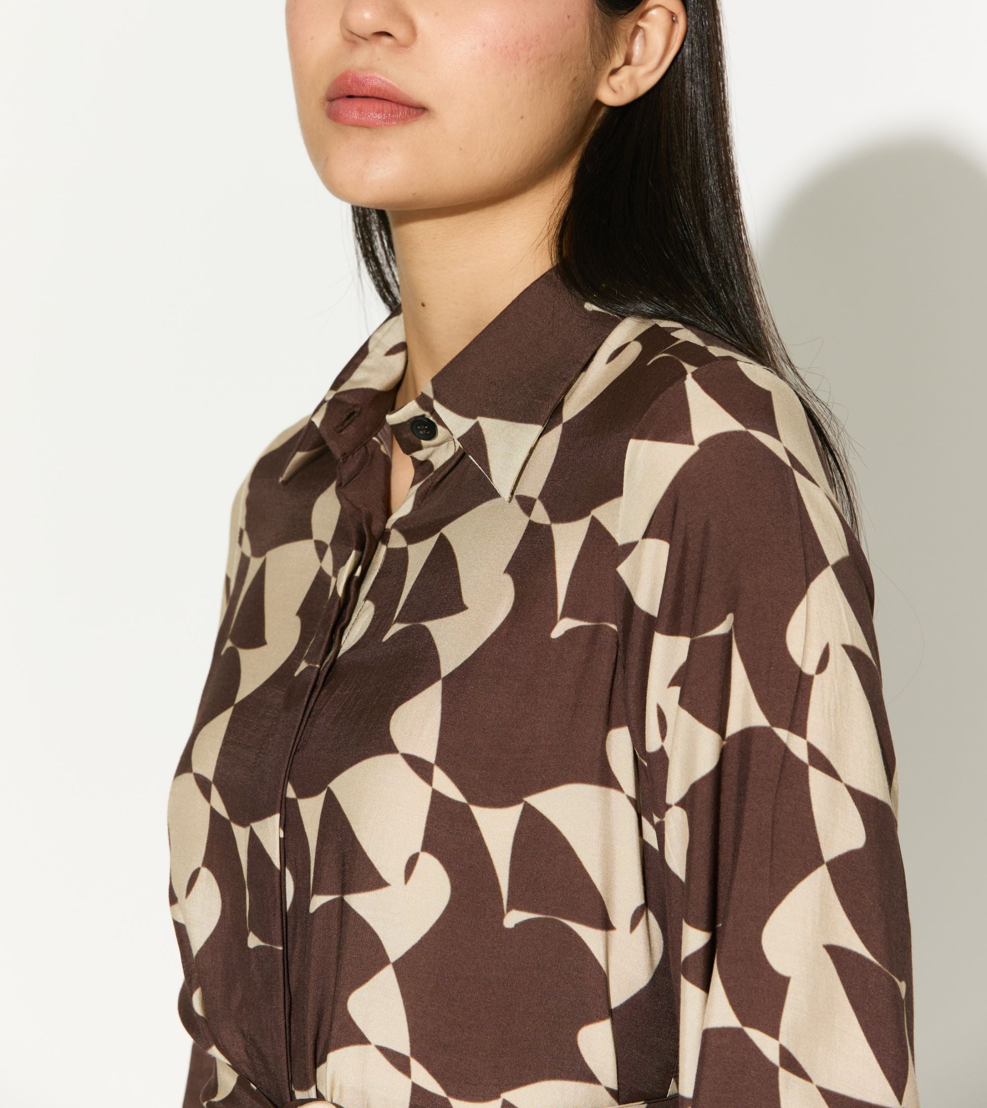 Brown And White Abstract Long Shirt