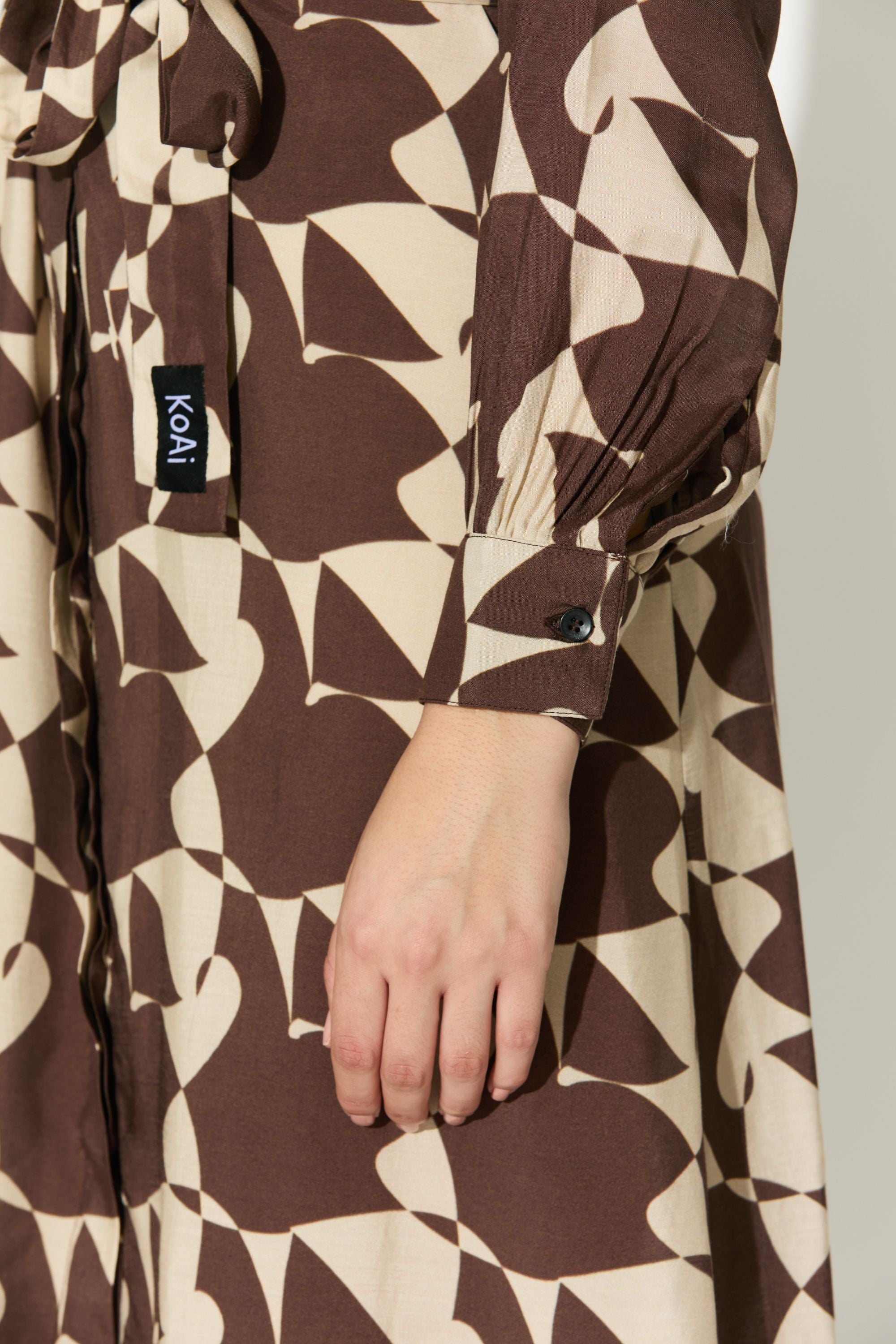 Brown And White Abstract Shirt Dress