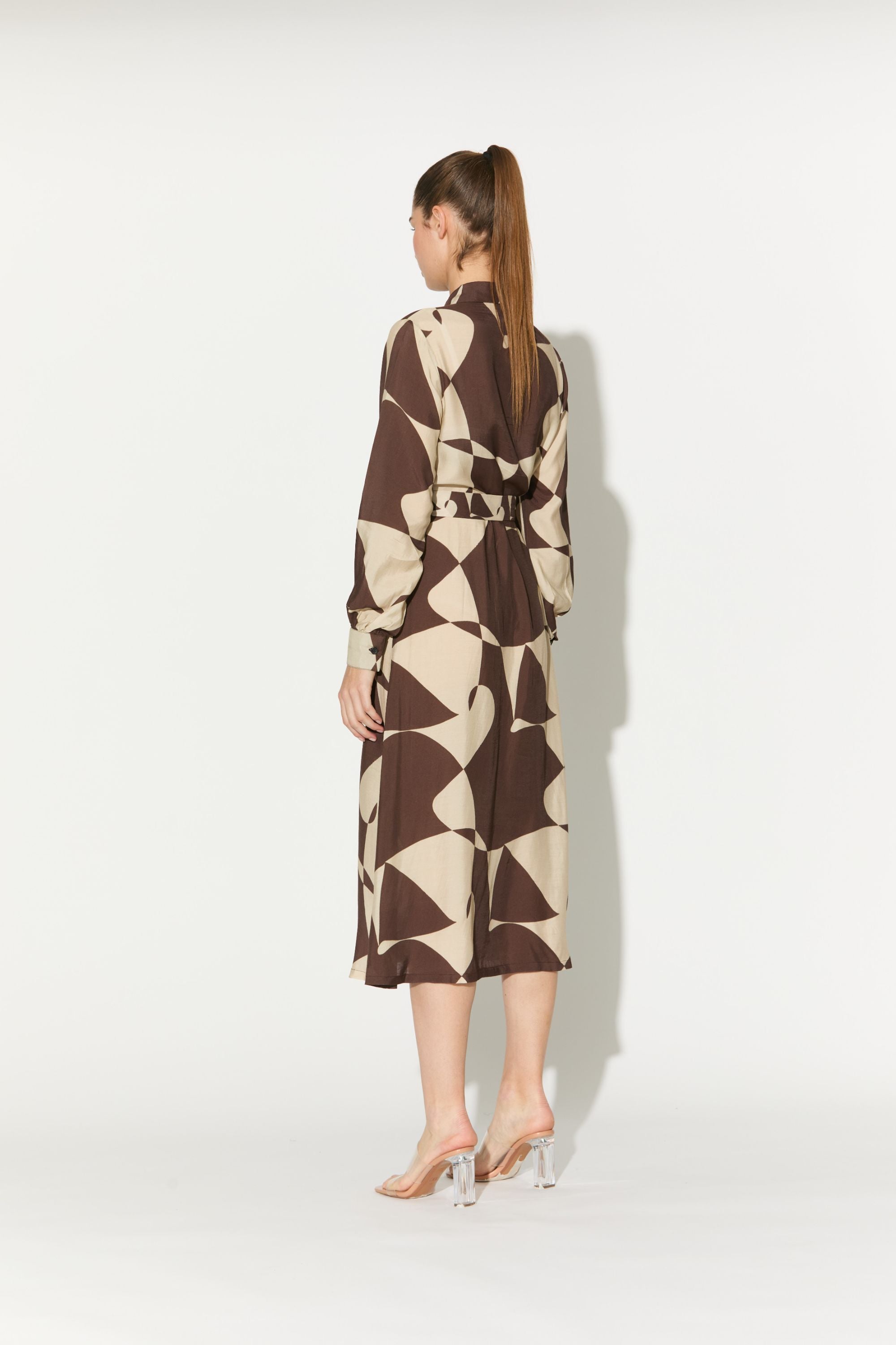 Brown And White Abstract Shirt Dress