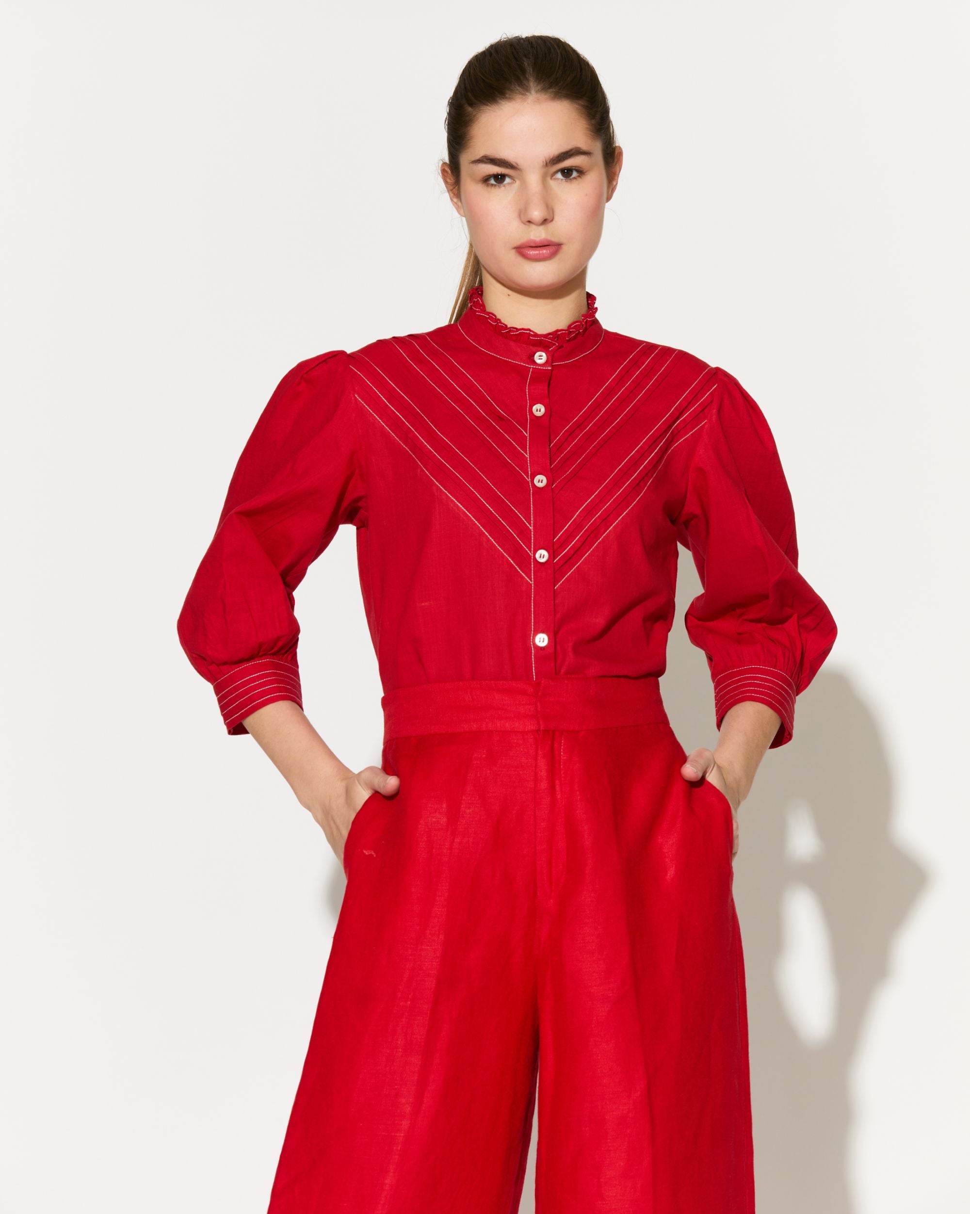 Red Frill Collar Shirt