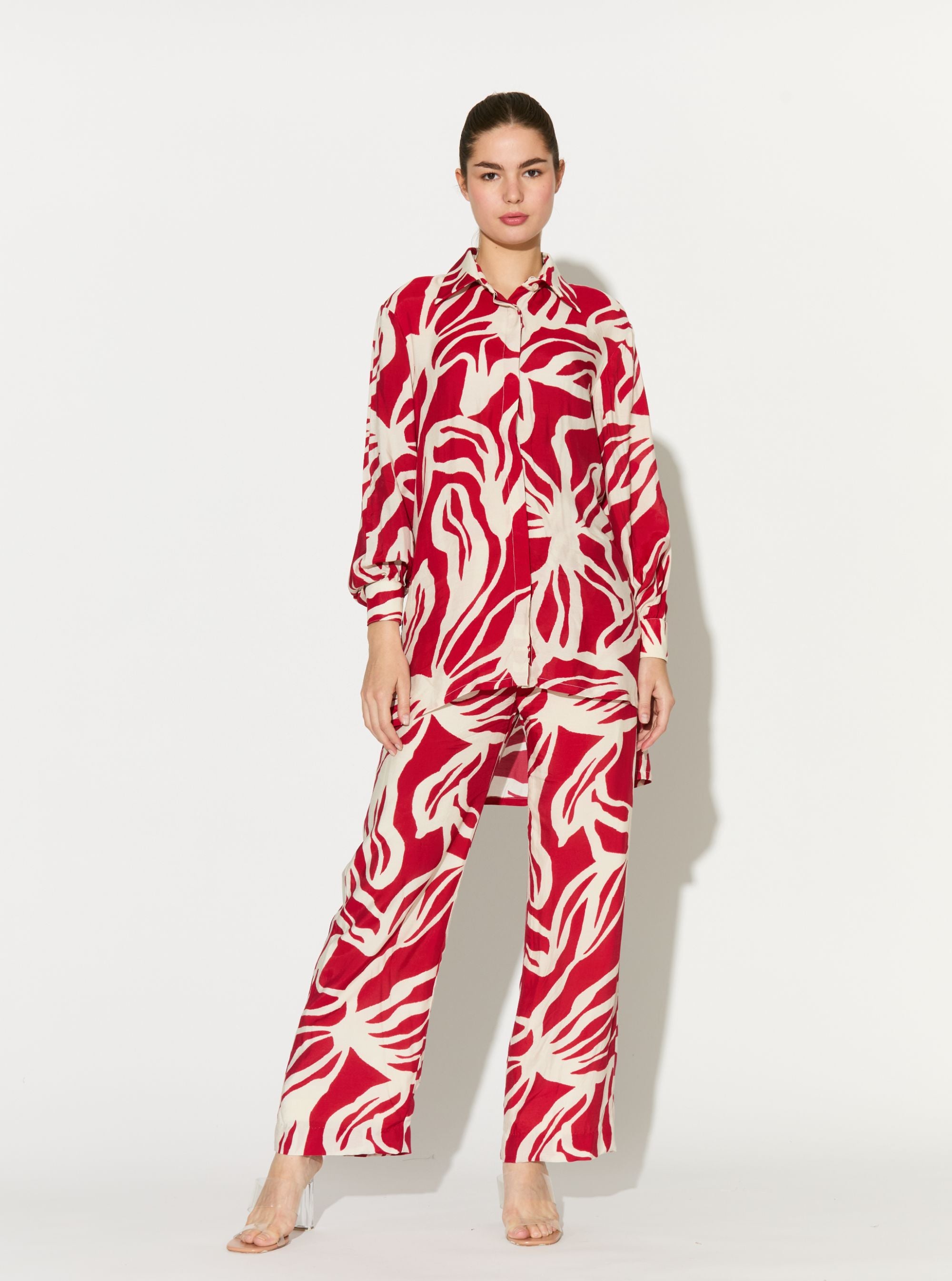 Red And White Floral Pants