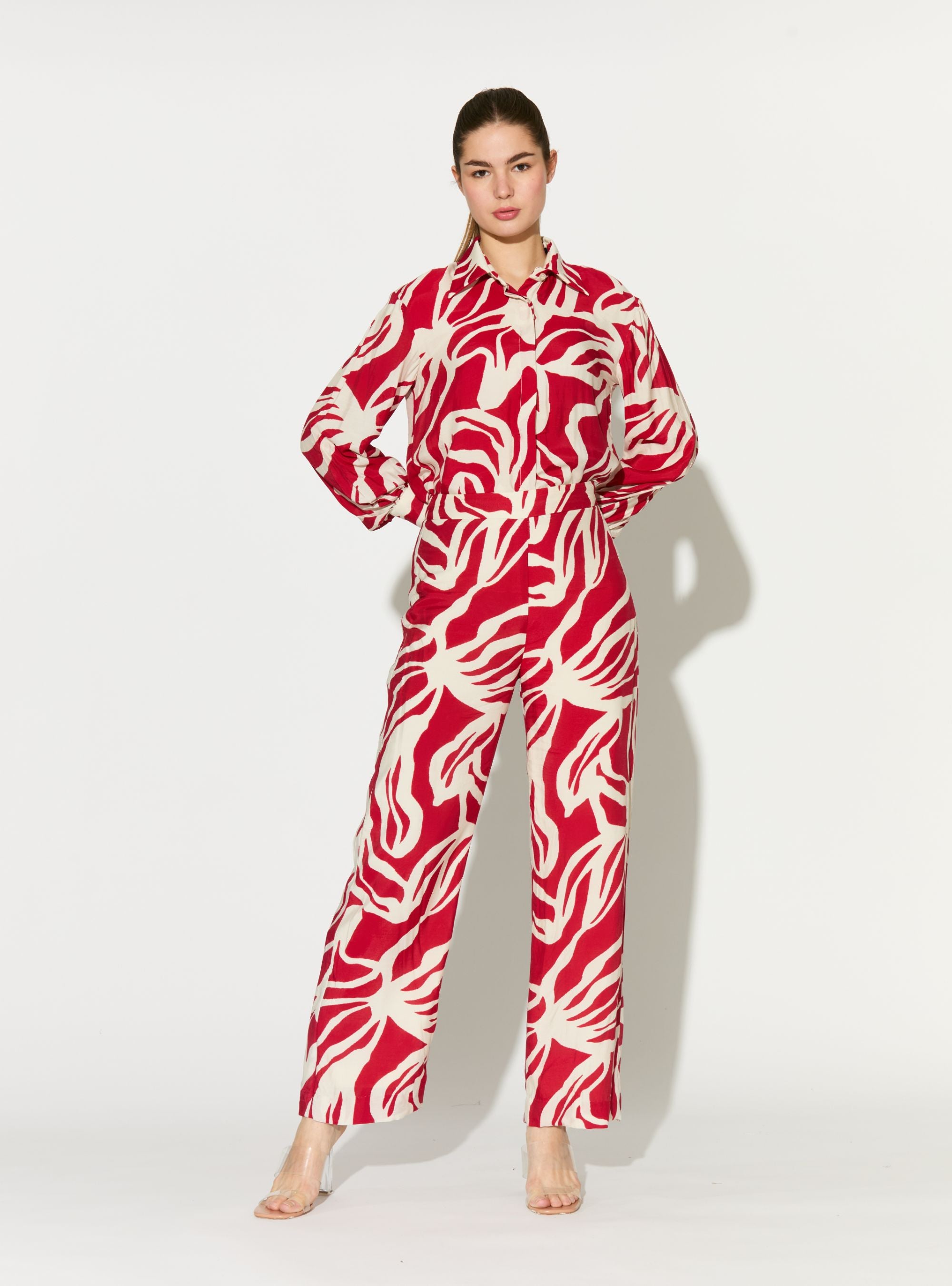 Red And White Floral Pants