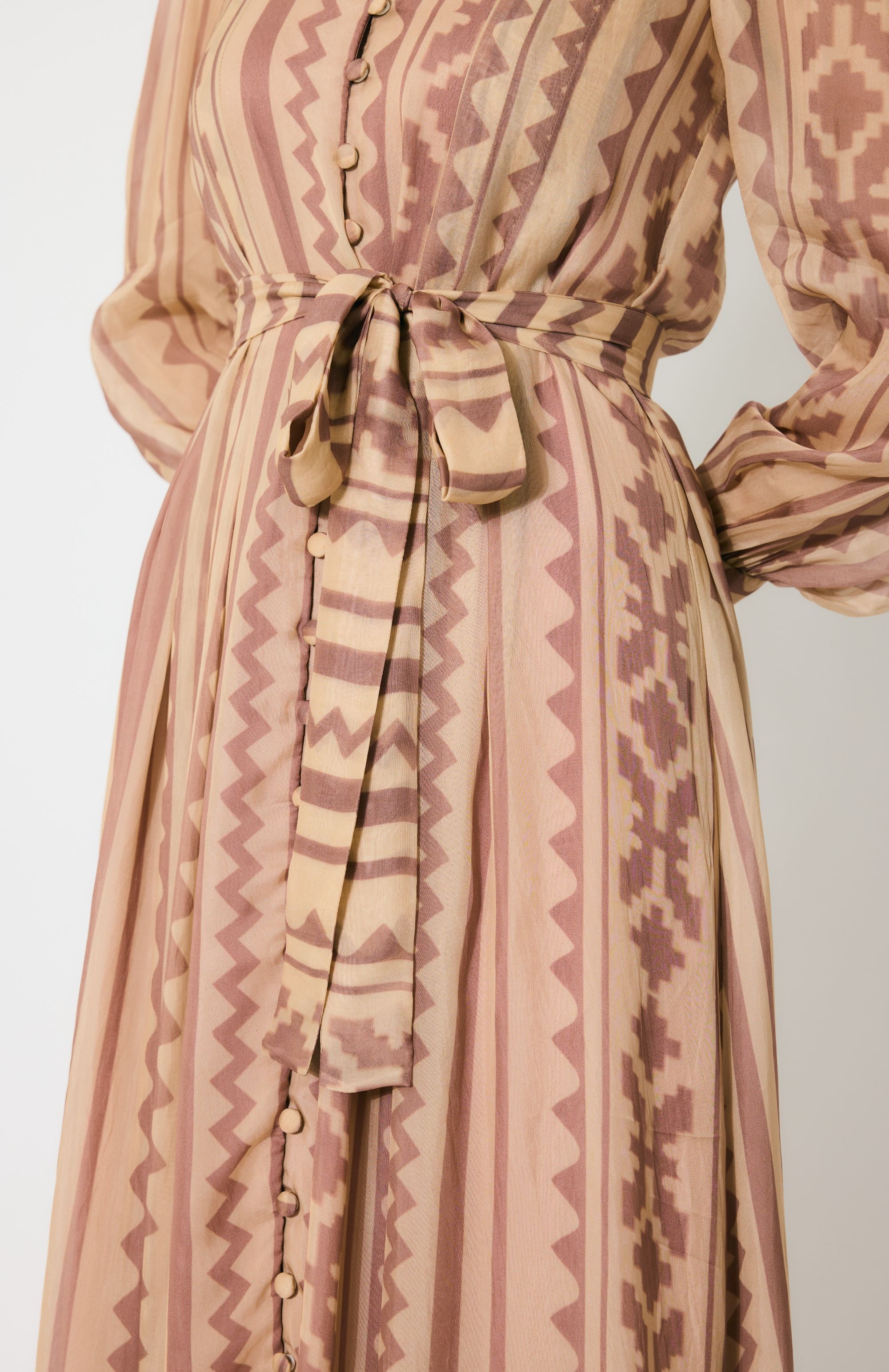 PEACH AND CREAM PATTERN LONG SHIRT DRESS