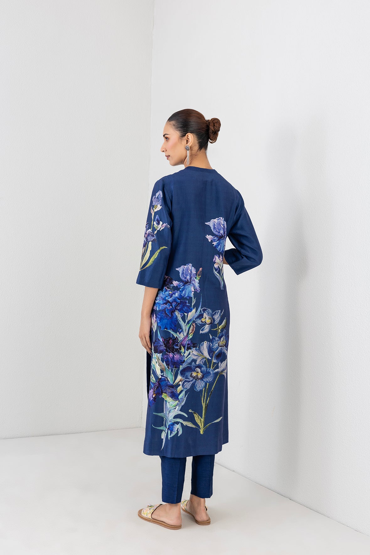 Midnight Indigo Silk Chanderi Floral Printed Tunic