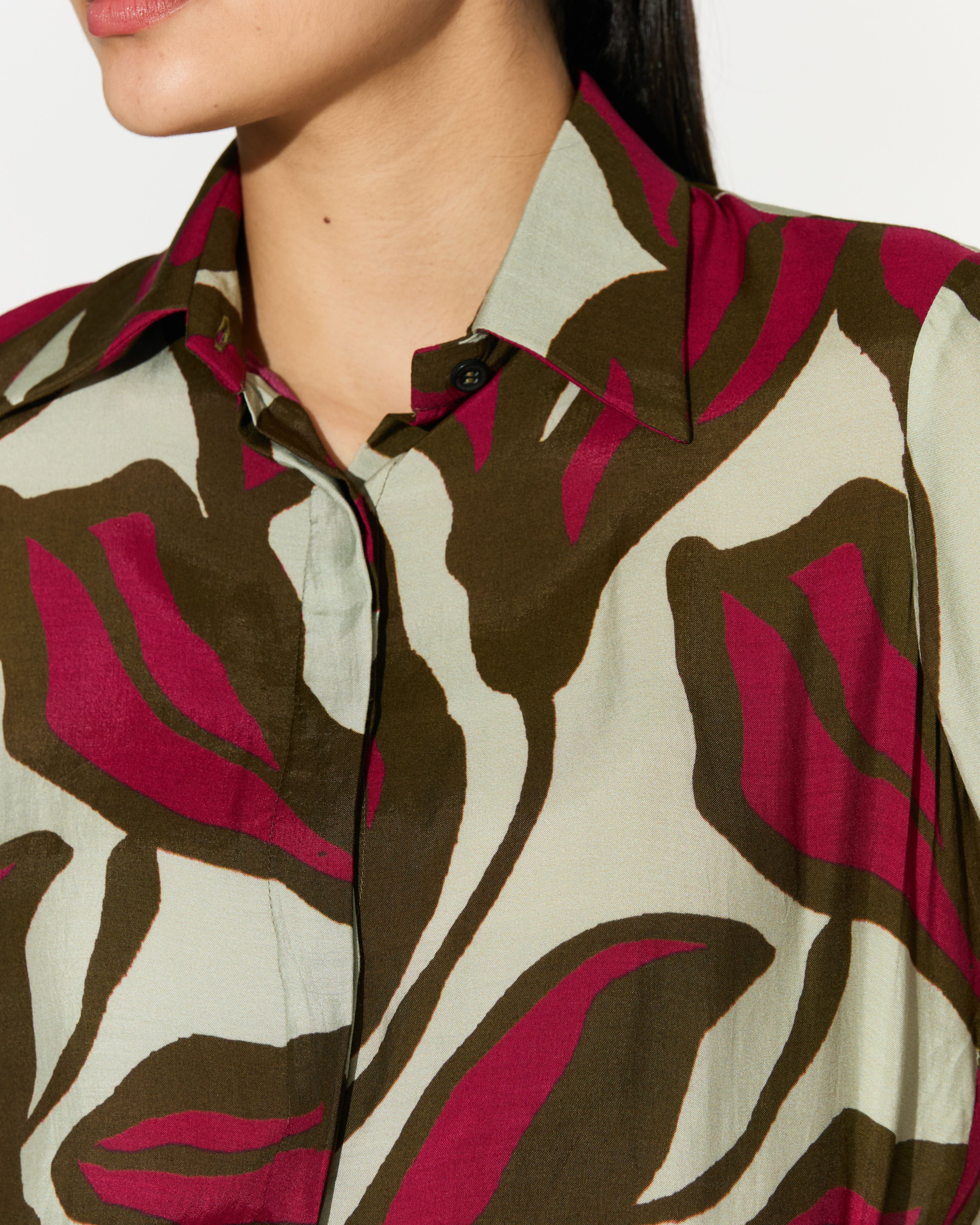 BEIGE, PINK AND GREEN FLORAL SHIRT