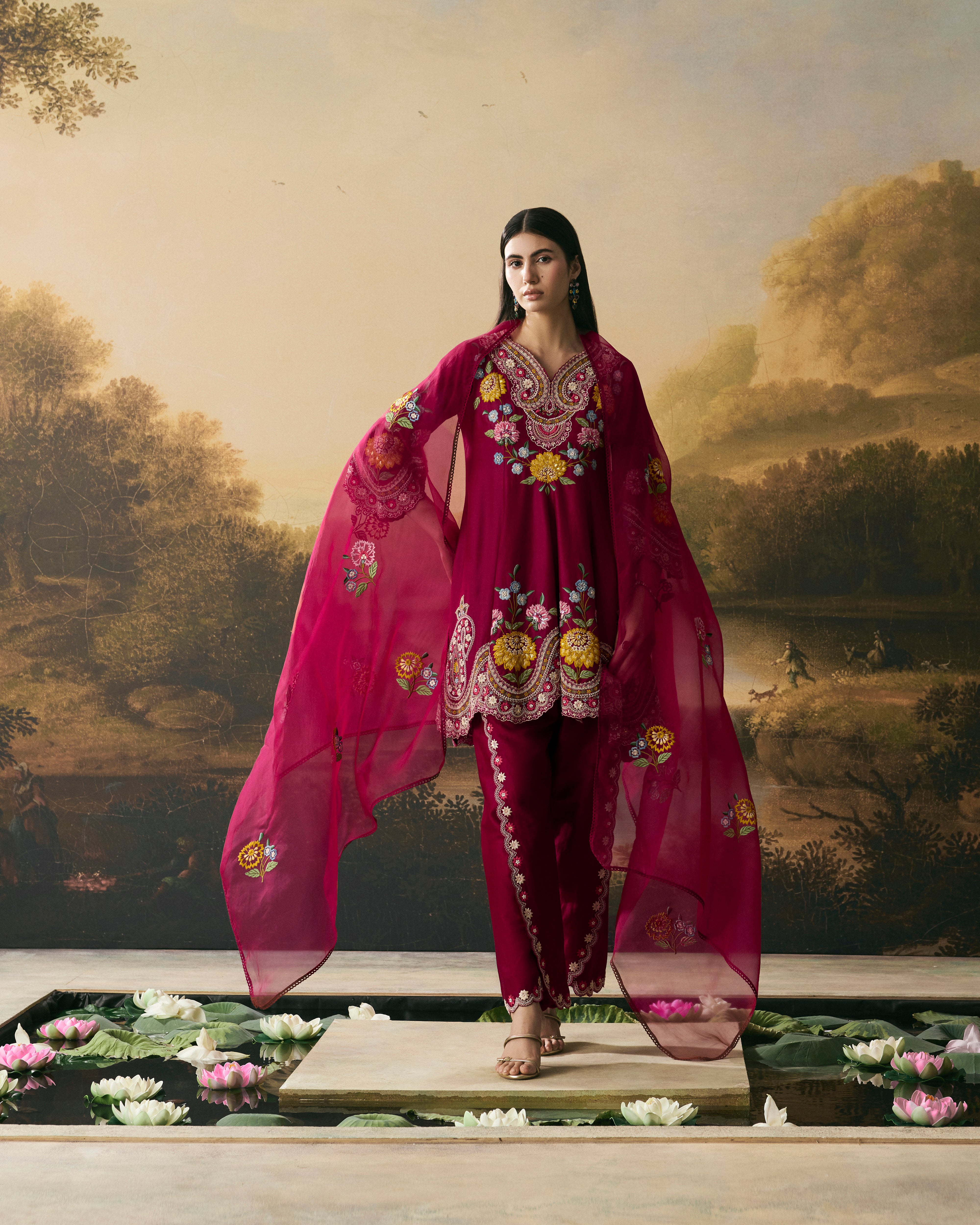 CHERRY RED FLORAL DUPATTA