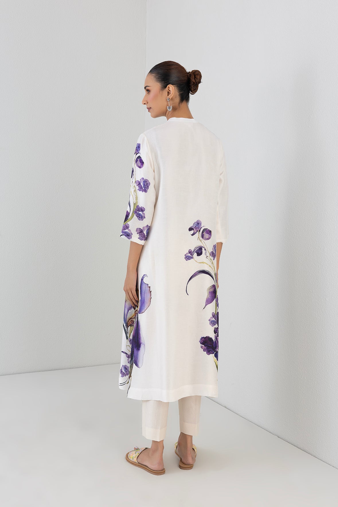 Pearl Ivory Dupion Iris Lily Printed Tunic