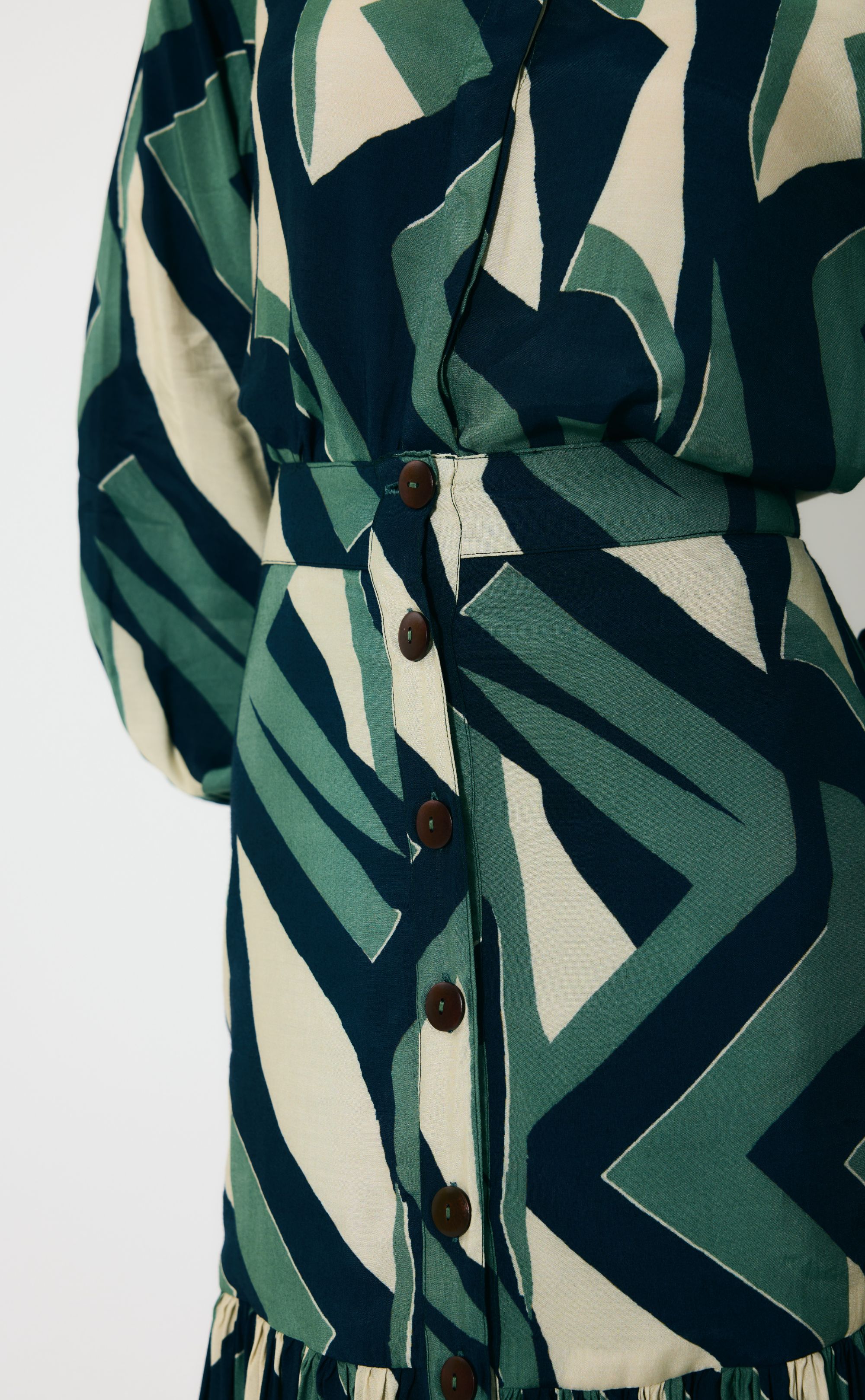 GREEN, INDIGO AND CREAM PATTERN SKIRT