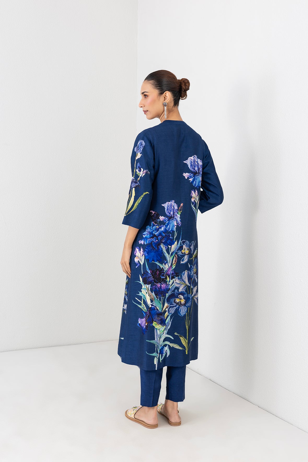 Blue Lagoon Dupion Floral Buta Printed Tunic