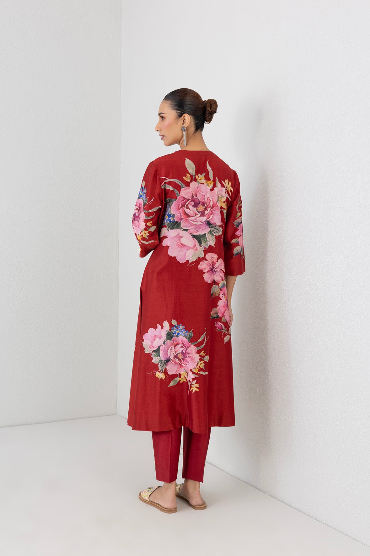 Poppy Blaze Silk Chanderi China Rose Printed Tunic
