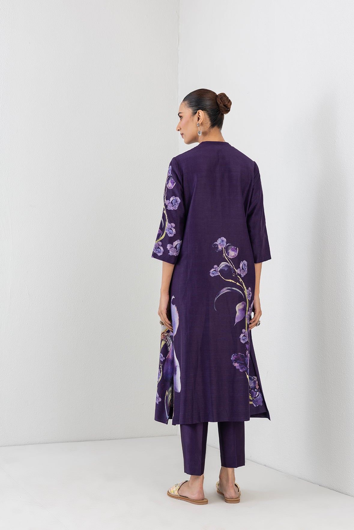 Violet Abyss Silk Chanderi Iris Lily Printed Tunic