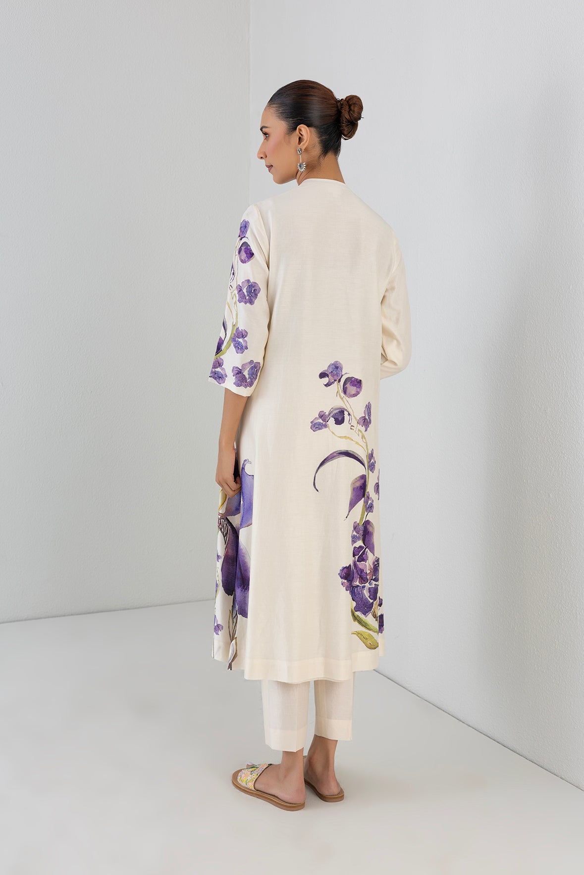 Dove Mist Silk Chanderi Iris Lily Printed Tunic