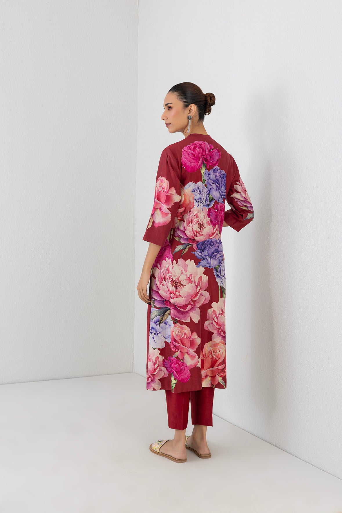 Poppy Blaze Silk Chanderi Floral Printed Tunic