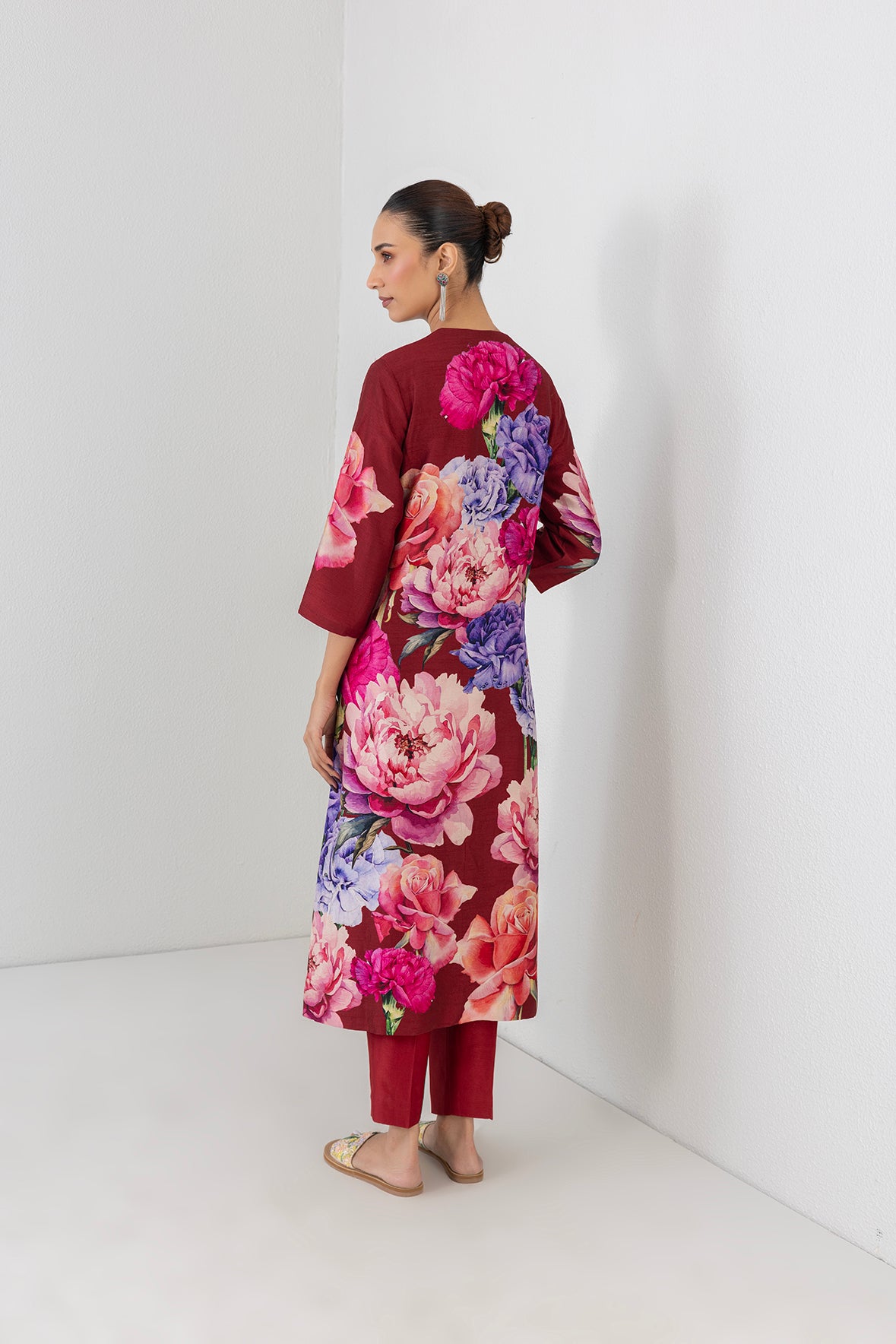 Scarlet Red Dupion Floral Printed Tunic