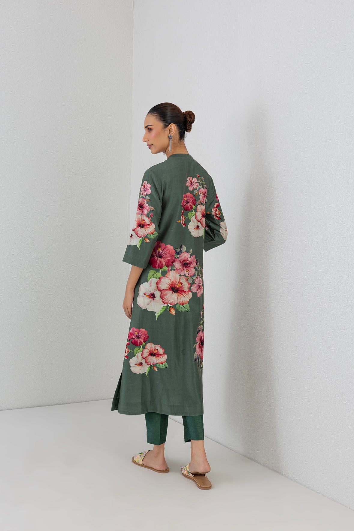 Eucalyptus Silk Chanderi Hibiscus Printed Tunic