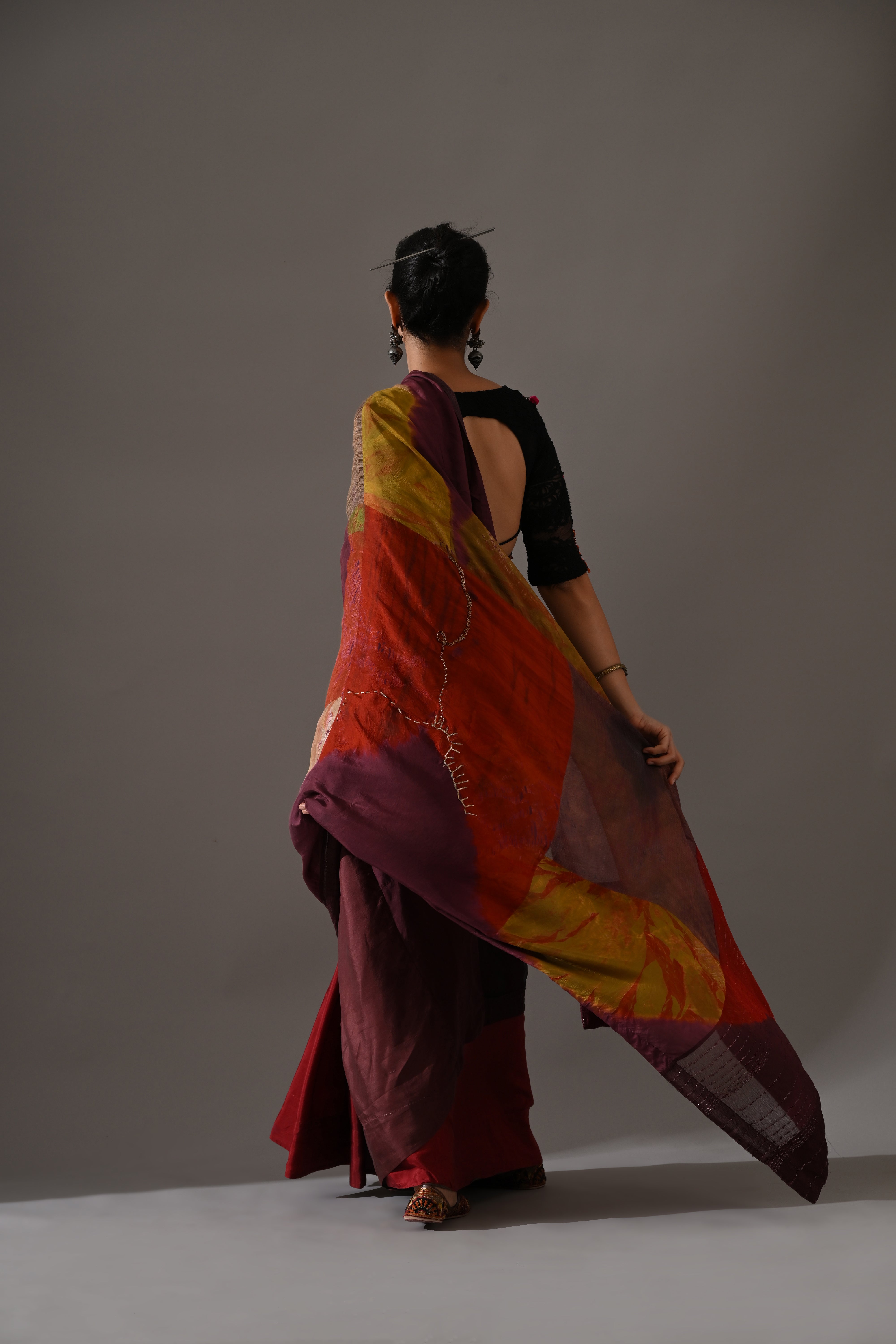 Multi Patchwork and Resist Dyed Saree Set