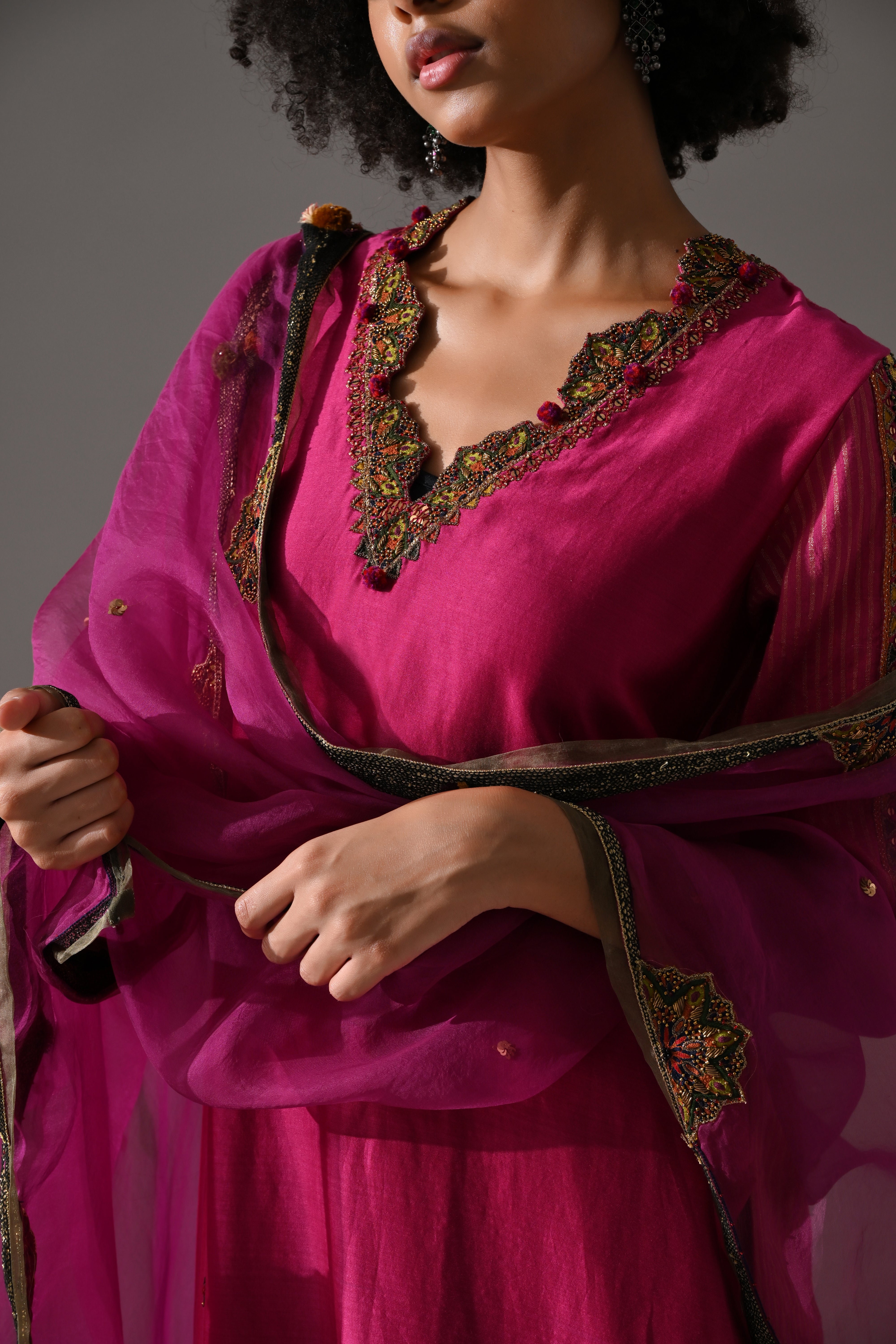 Pink Hand Embroidered Kurta Set