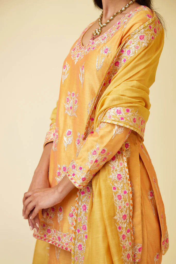 Saffron Orange Silk Sharara Set