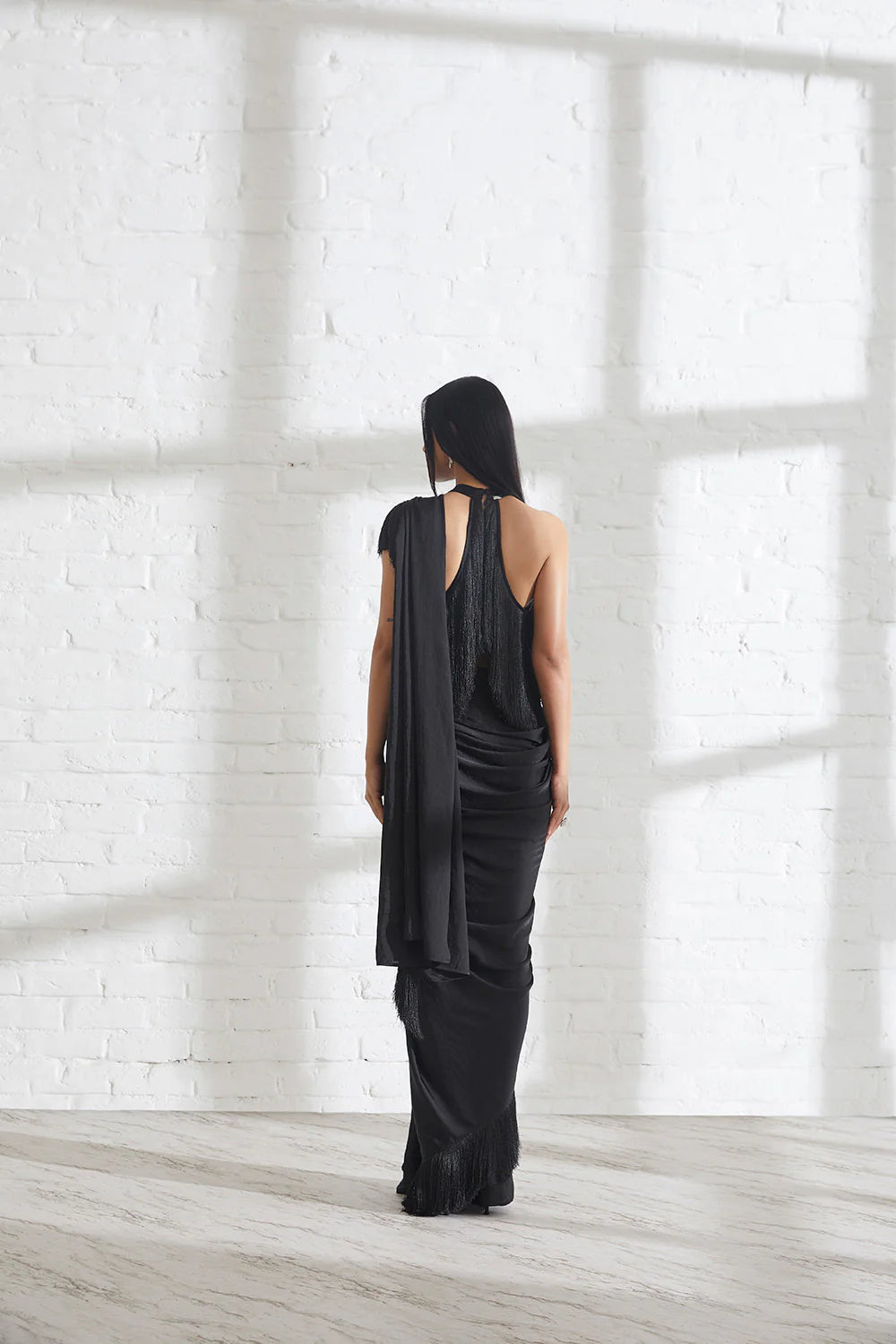 Noor Fringe Sari with Halter Fringe Top